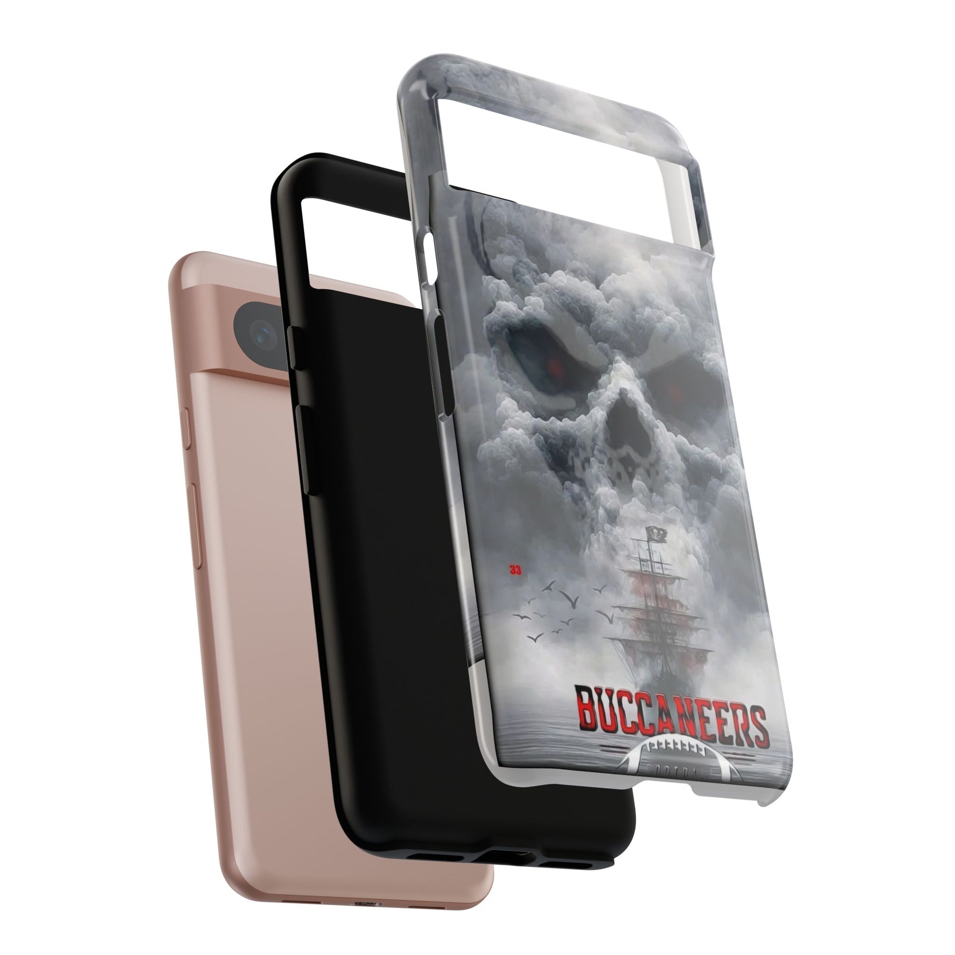 Skull Pirate Ship Football Buccaneers Tough Cases for iPhones, Samsung, and Pixel