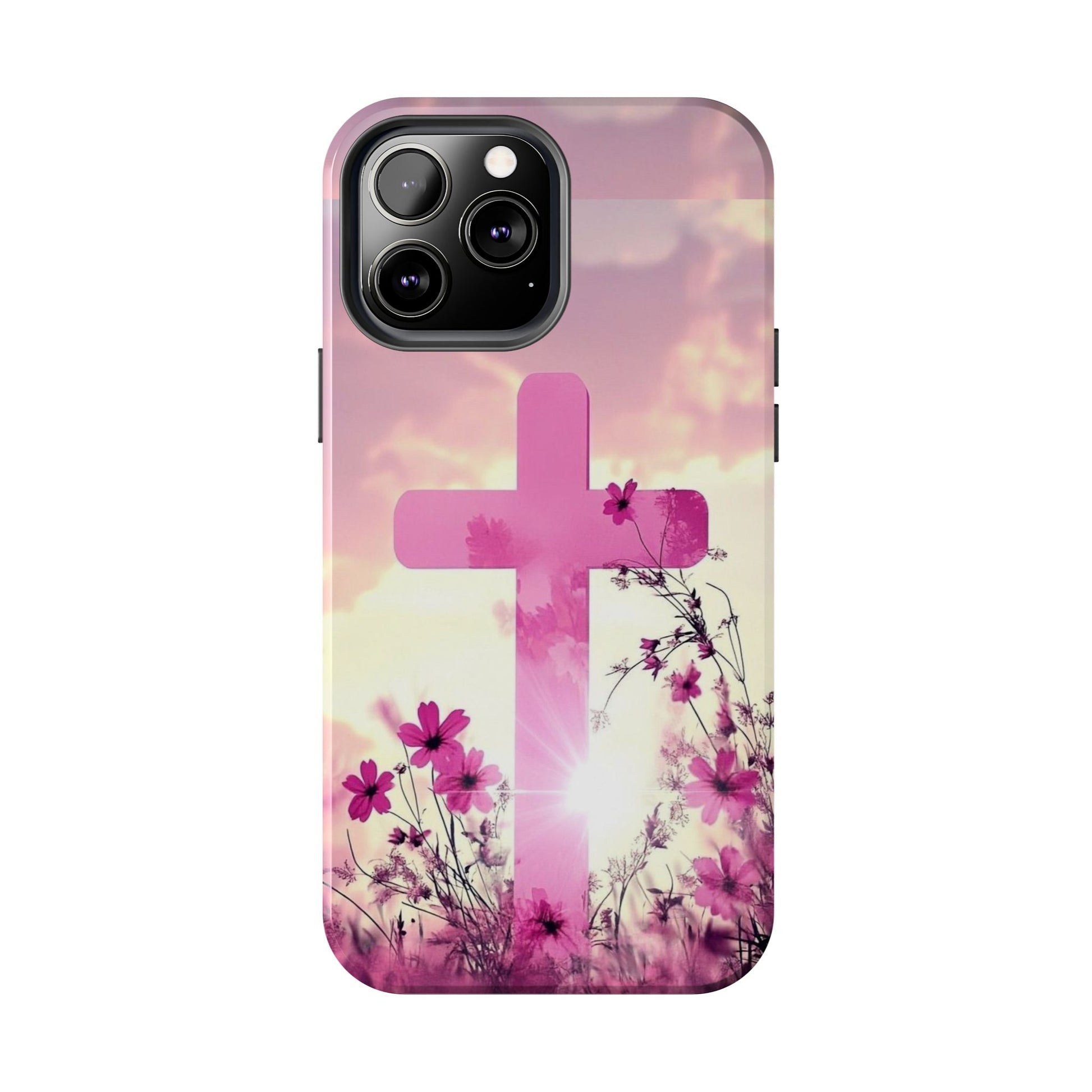 Pink Cross in Field Christian Theme Phone Cases for iPhones & Samsung Phones
