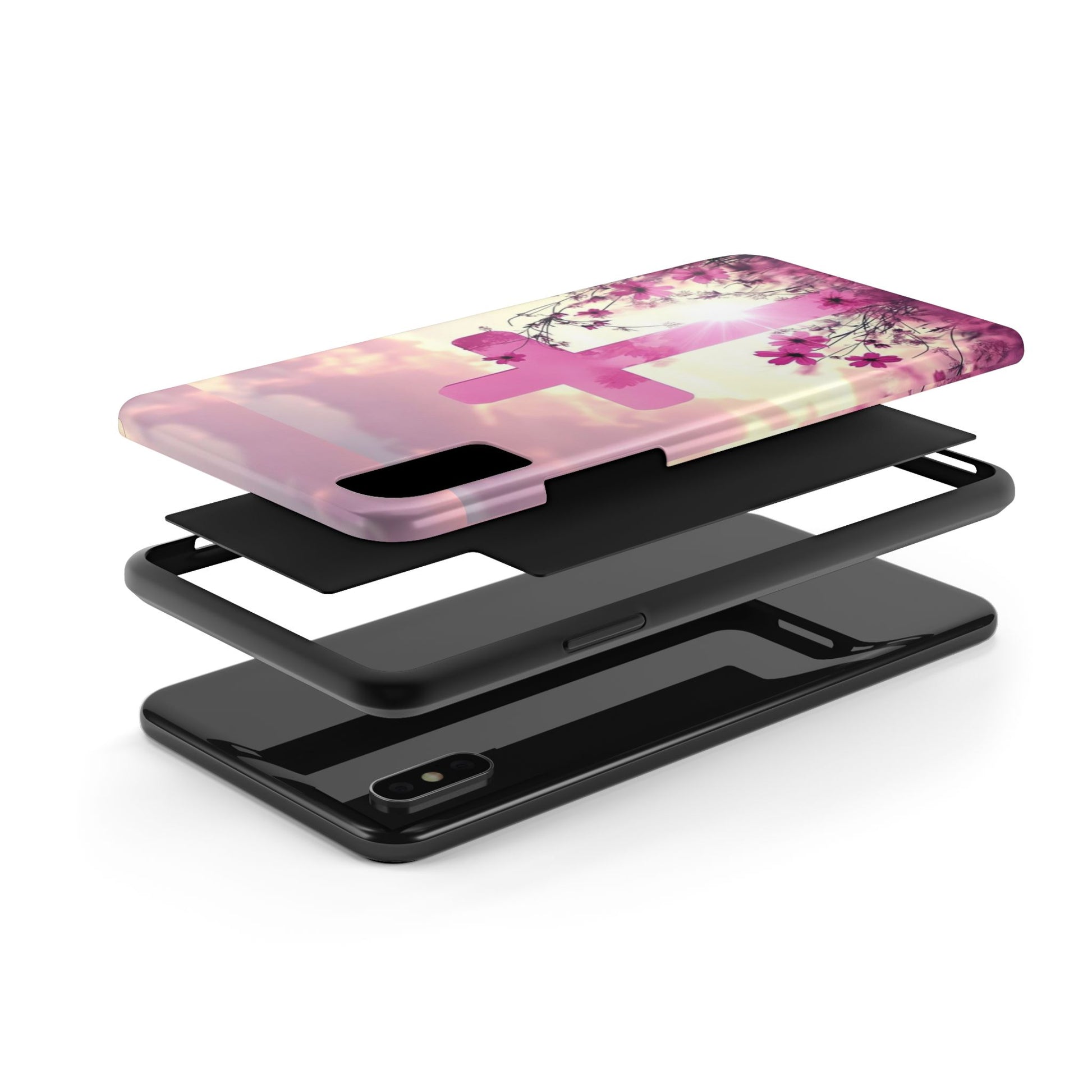 Pink Cross in Field Christian Theme Phone Cases for iPhones & Samsung Phones