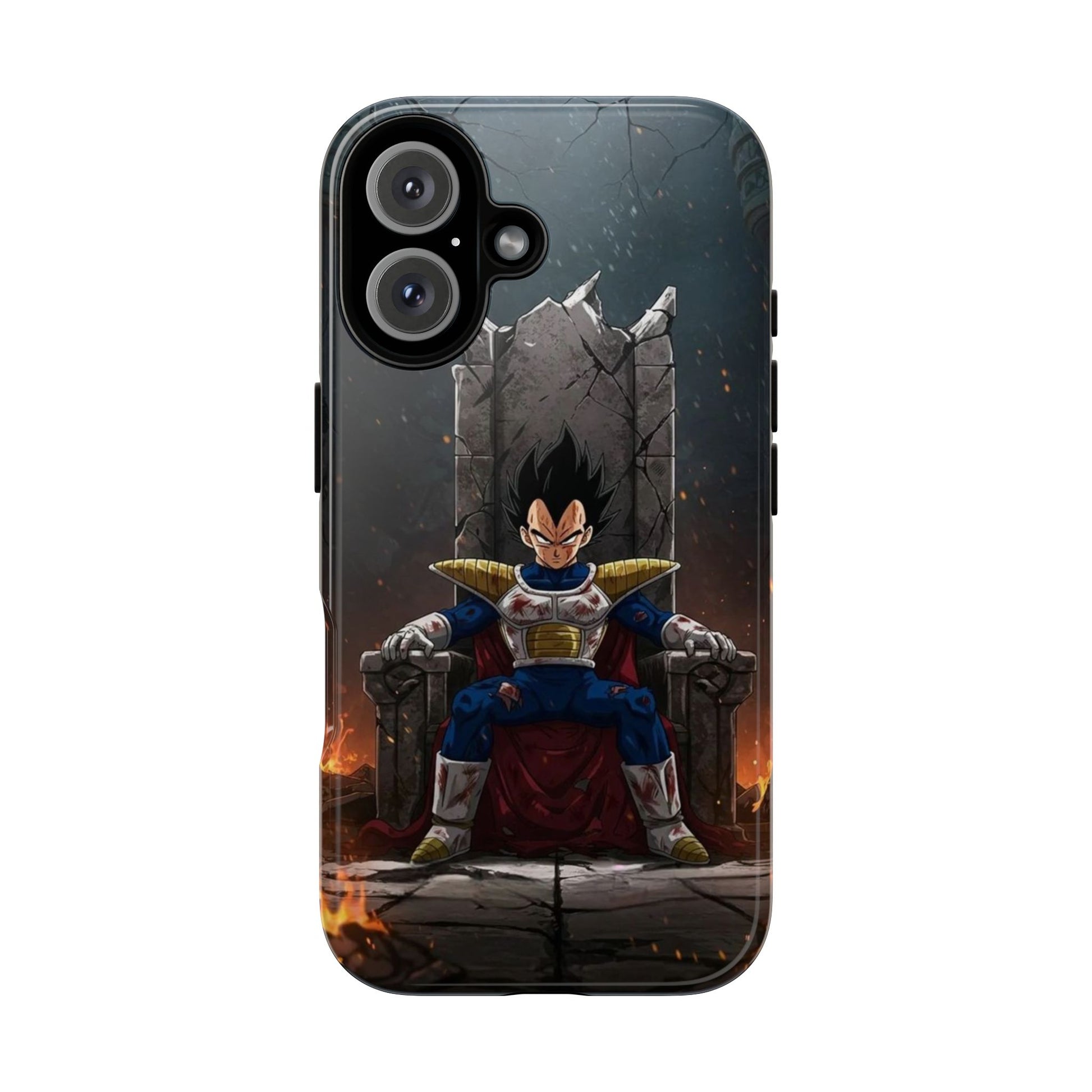 Vegeta on Throne DBZ Theme Tough Cases for iPhones, Samsung, and Pixel