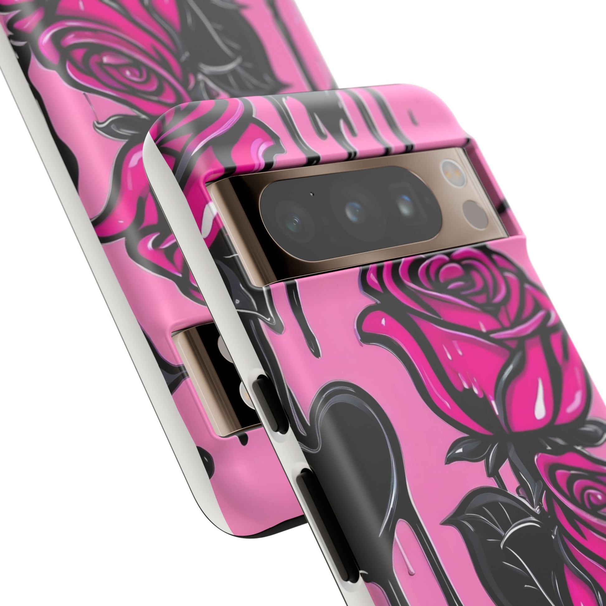 Pink Rose Tough Girly Cases for iPhones, Samsung, and Pixel