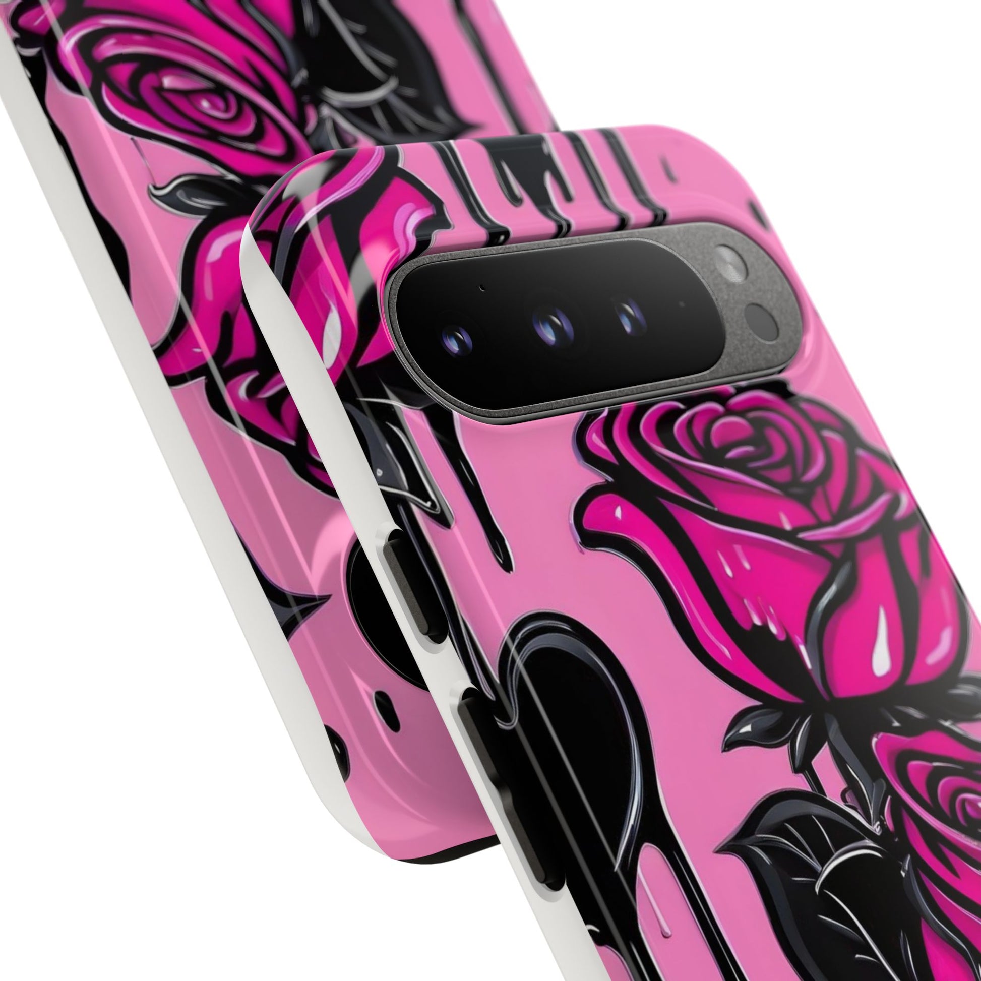Pink Rose Tough Girly Cases for iPhones, Samsung, and Pixel