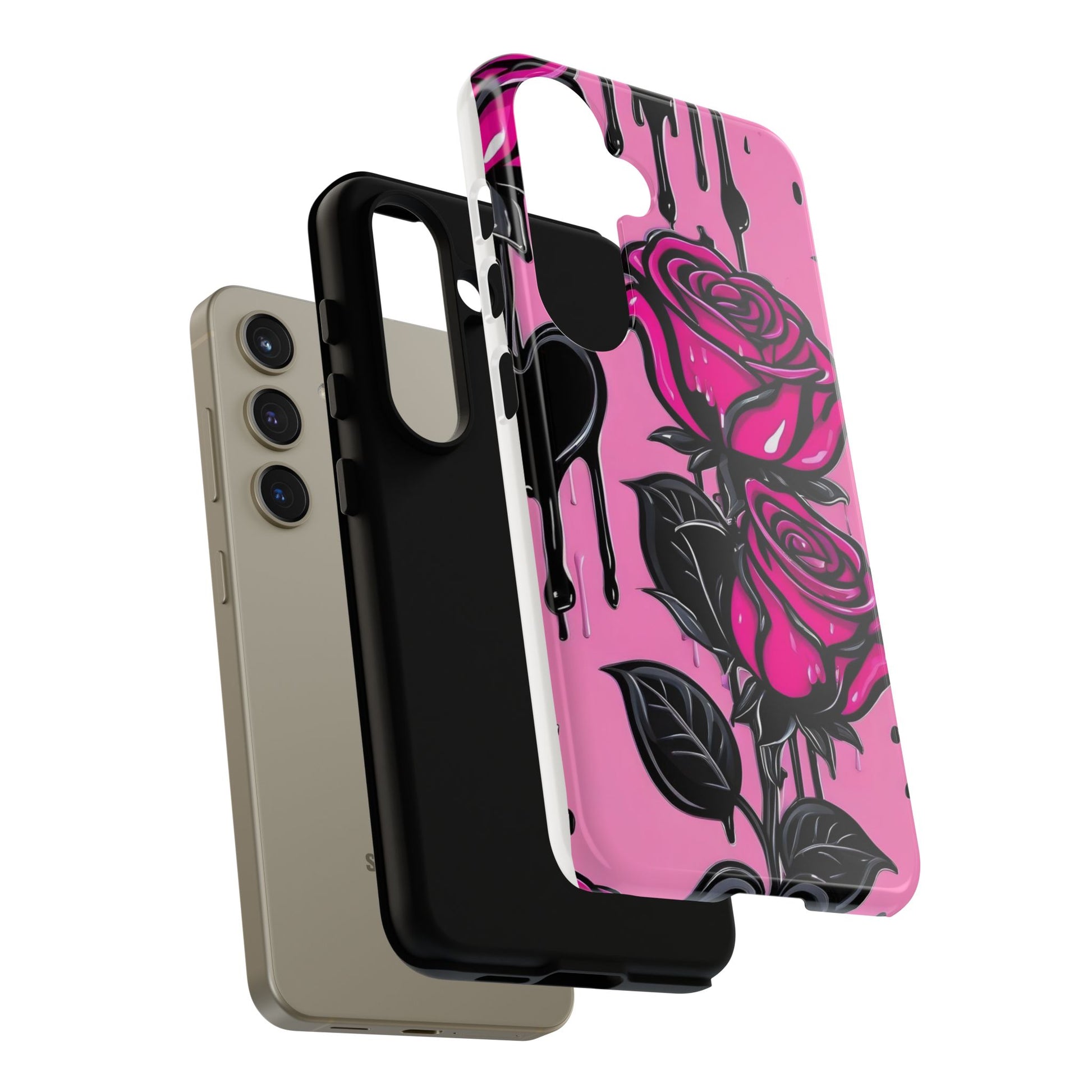 Pink Rose Tough Girly Cases for iPhones, Samsung, and Pixel