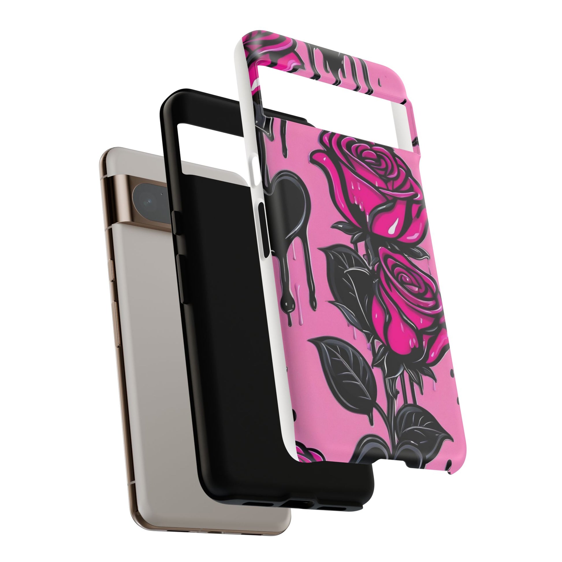 Pink Rose Tough Girly Cases for iPhones, Samsung, and Pixel