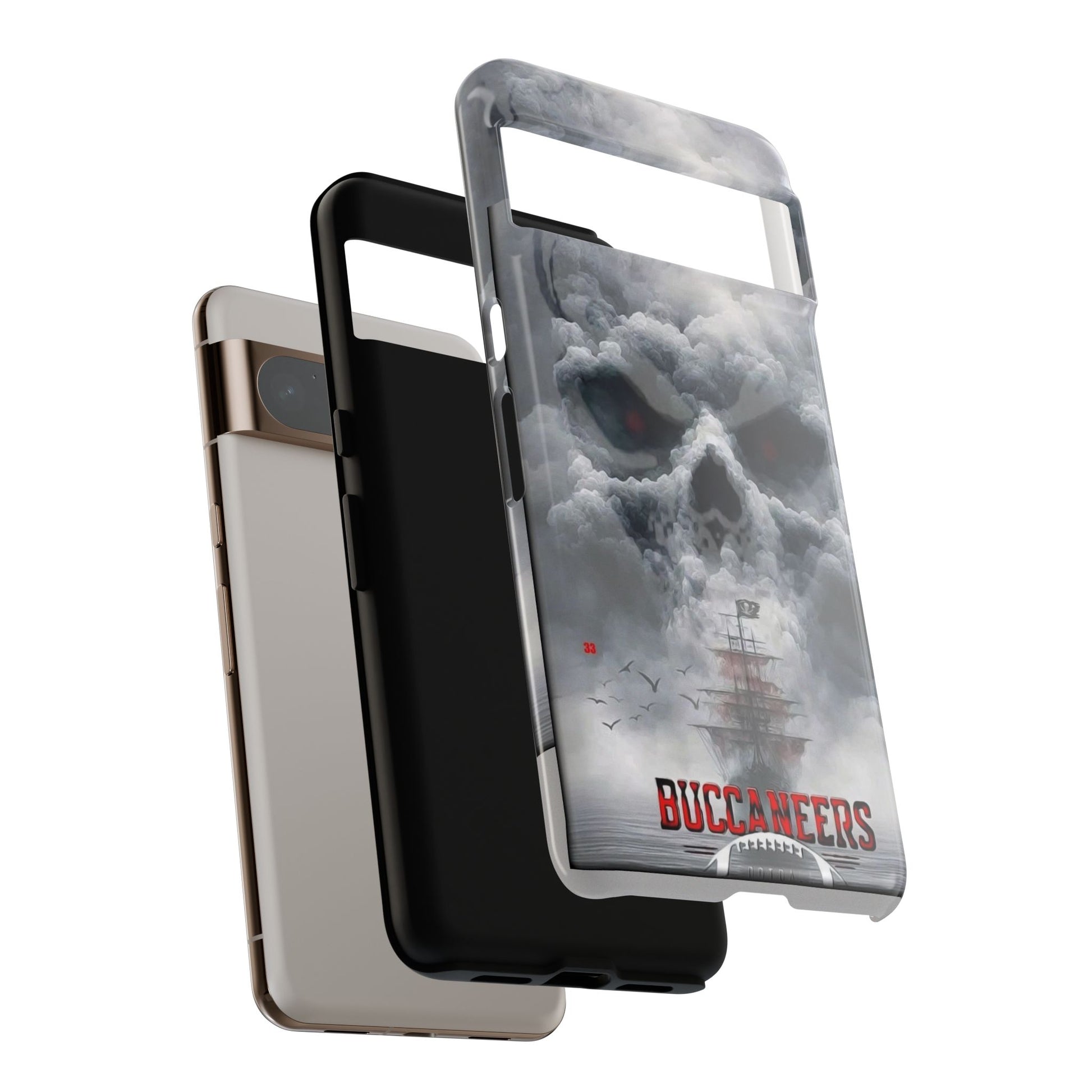 Skull Pirate Ship Football Buccaneers Tough Cases for iPhones, Samsung, and Pixel