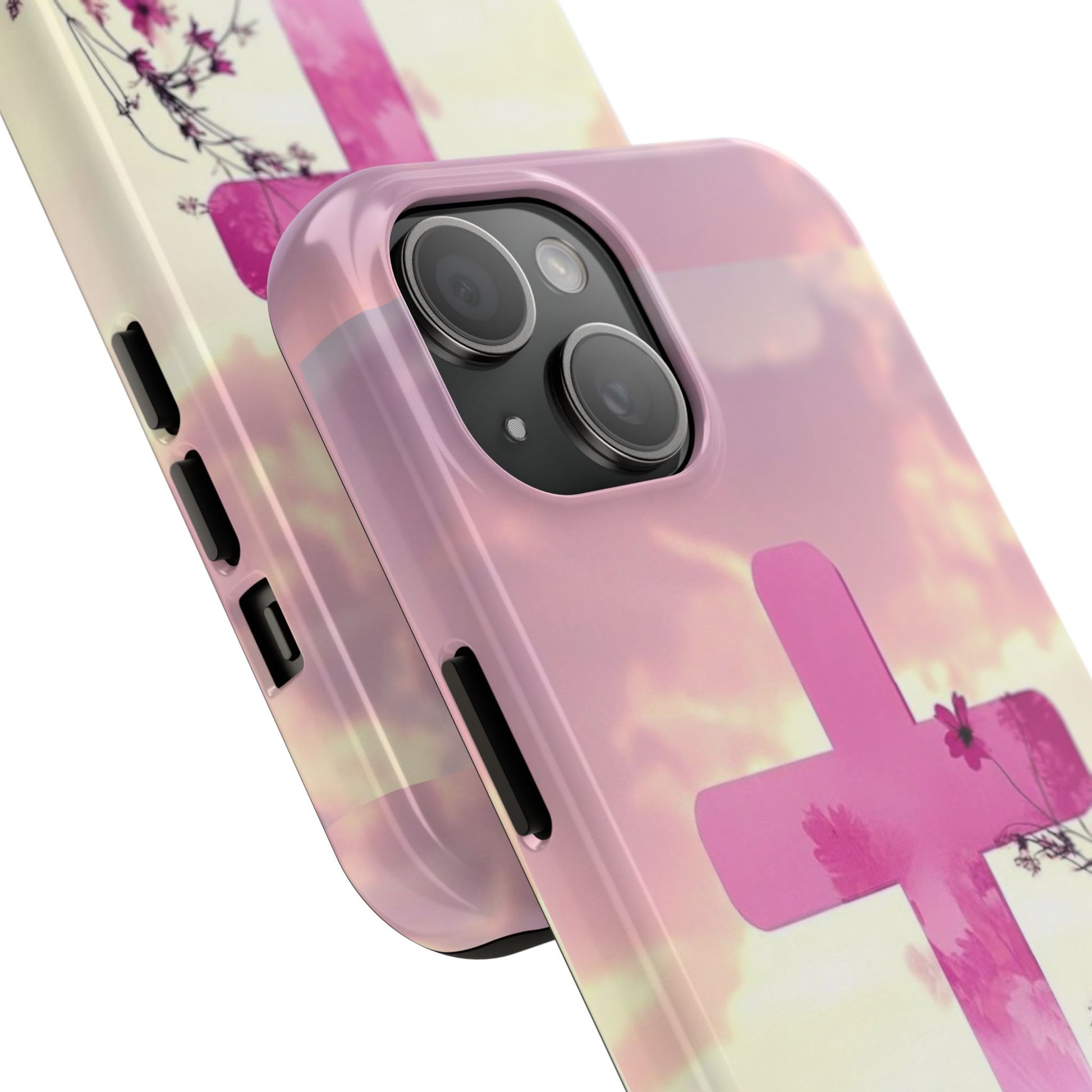 Pink Cross in Field Christian Theme Phone Cases for iPhones & Samsung Phones