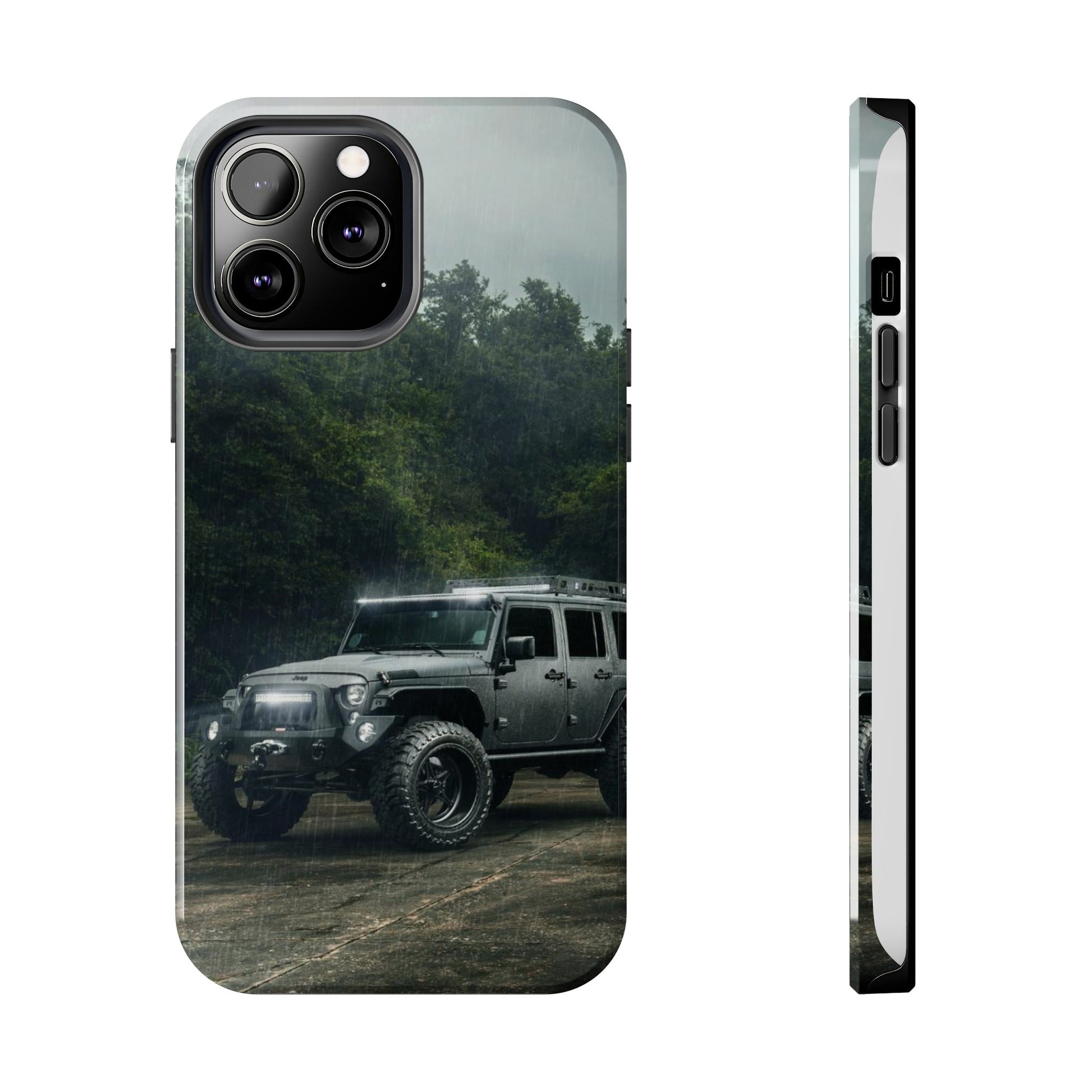 Custom Jeep in Rain Artistic Tough Phone Cases for Iphones & Samsung Phones