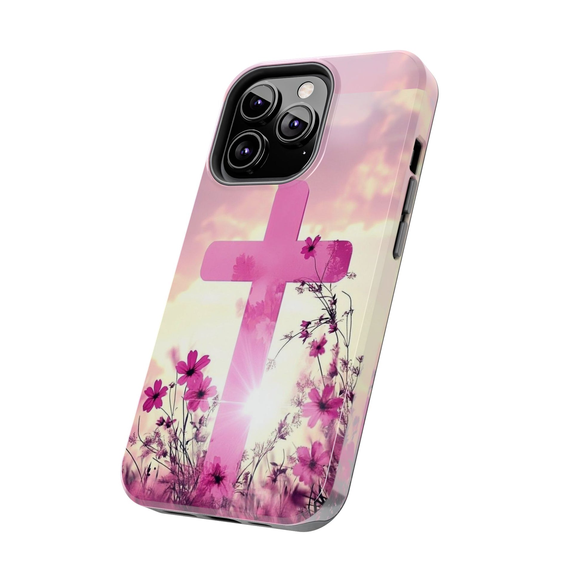 Pink Cross in Field Christian Theme Phone Cases for iPhones & Samsung Phones