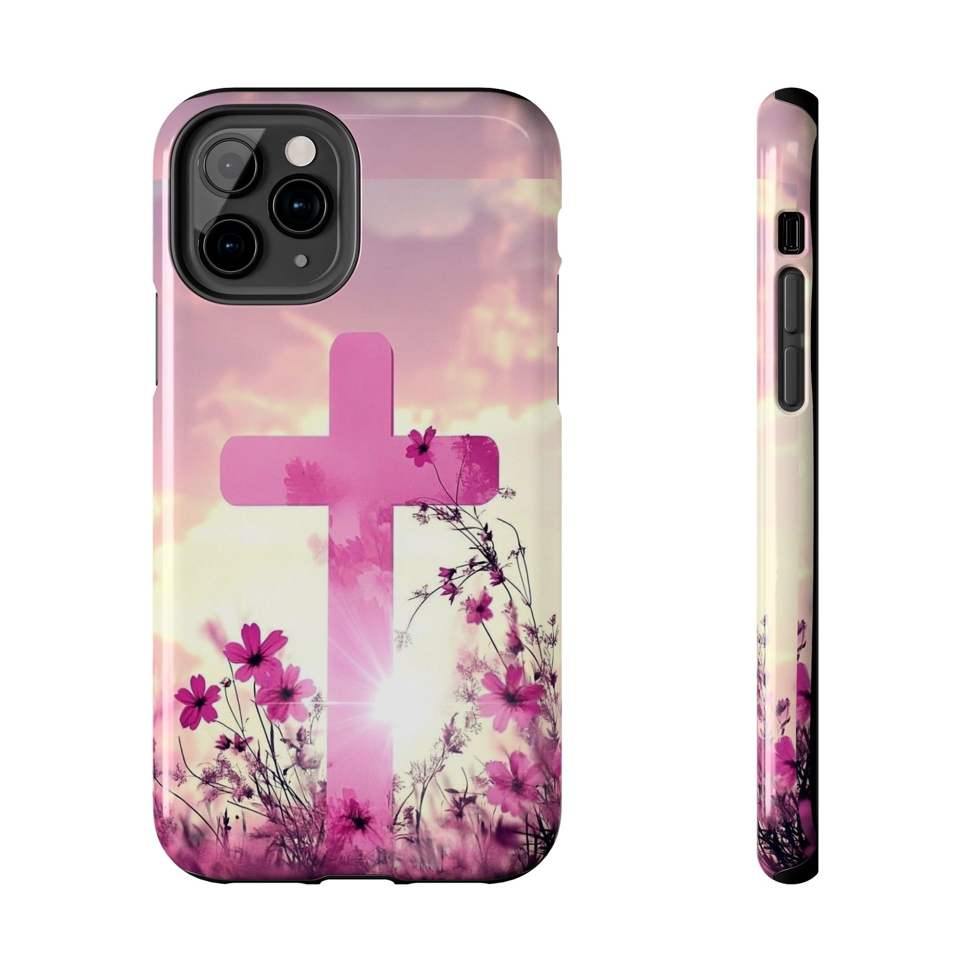 Pink Cross in Field Christian Theme Phone Cases for iPhones & Samsung Phones