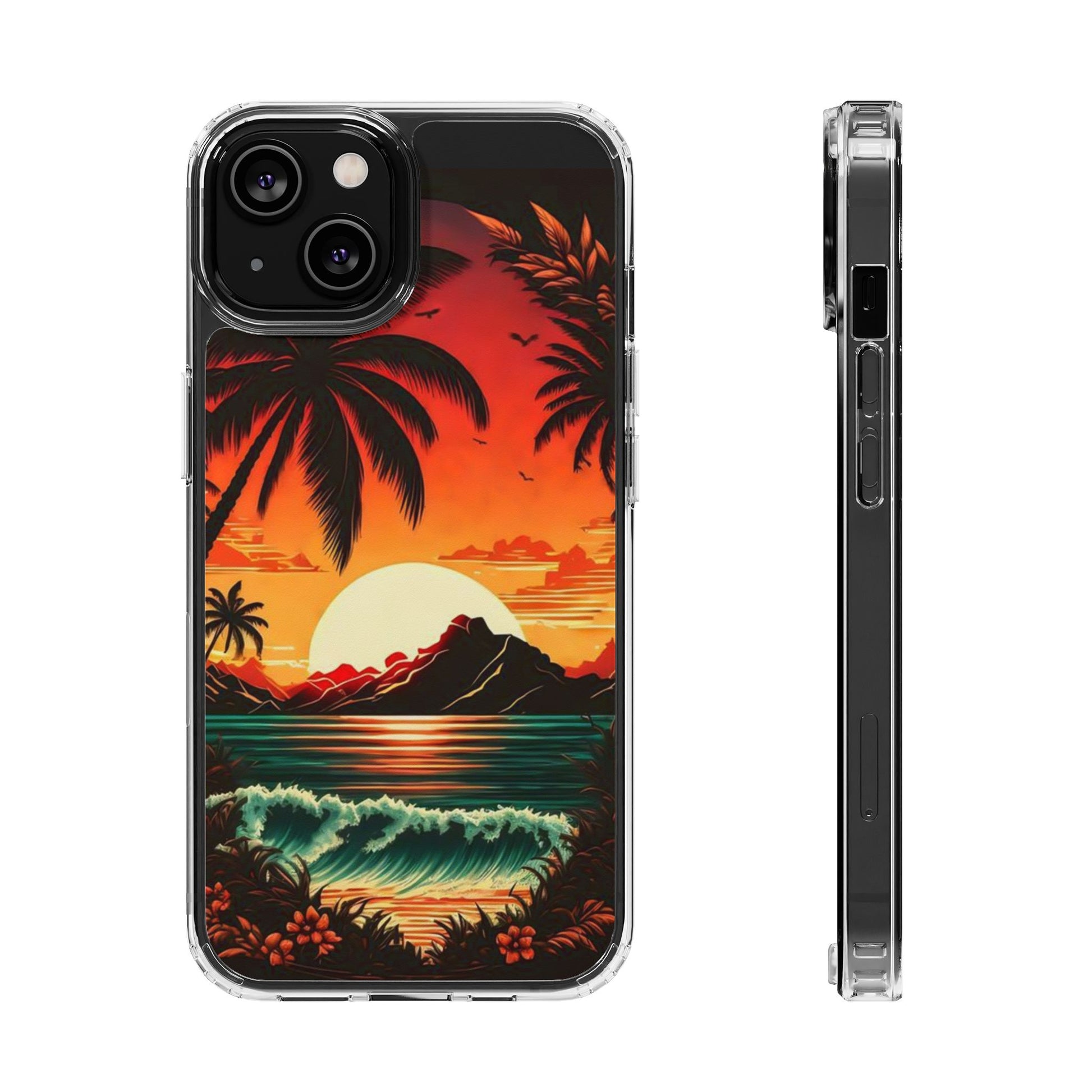 Phone Case, Sunset Beach Waves Themed iPhone Samsung Clear Case Cover, Ocean