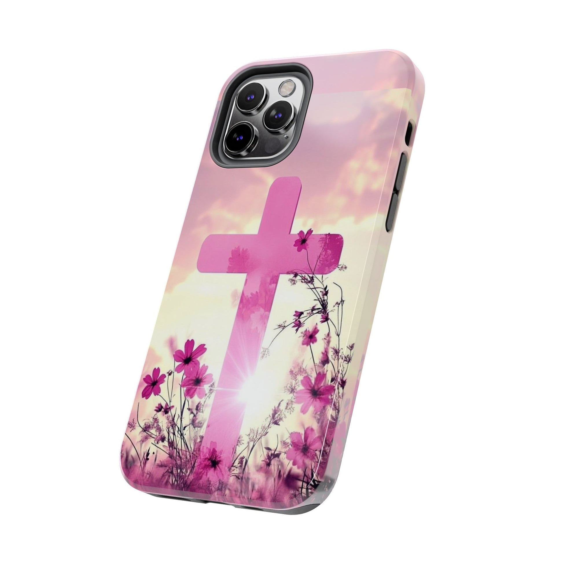 Pink Cross in Field Christian Theme Phone Cases for iPhones & Samsung Phones