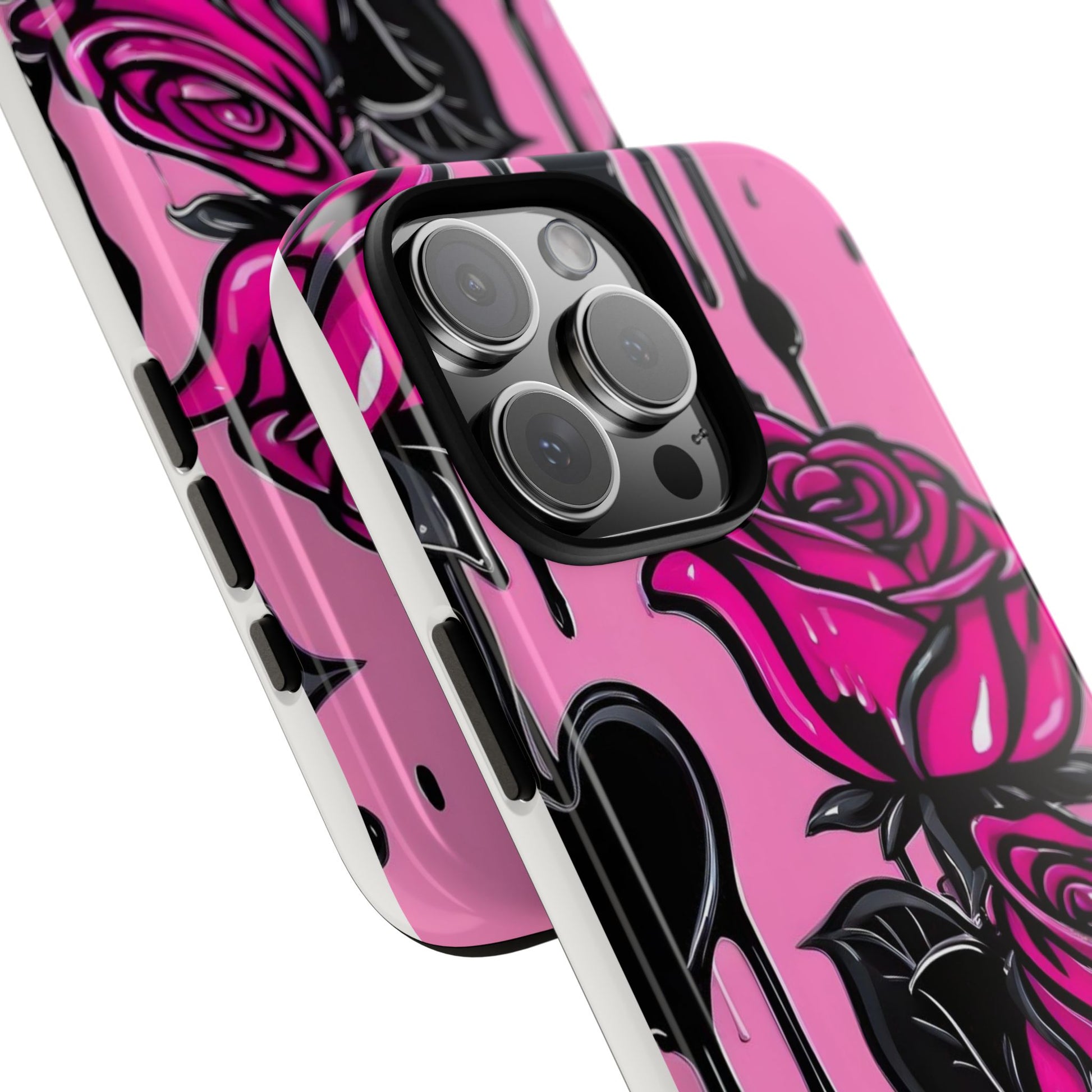 Pink Rose Tough Girly Cases for iPhones, Samsung, and Pixel