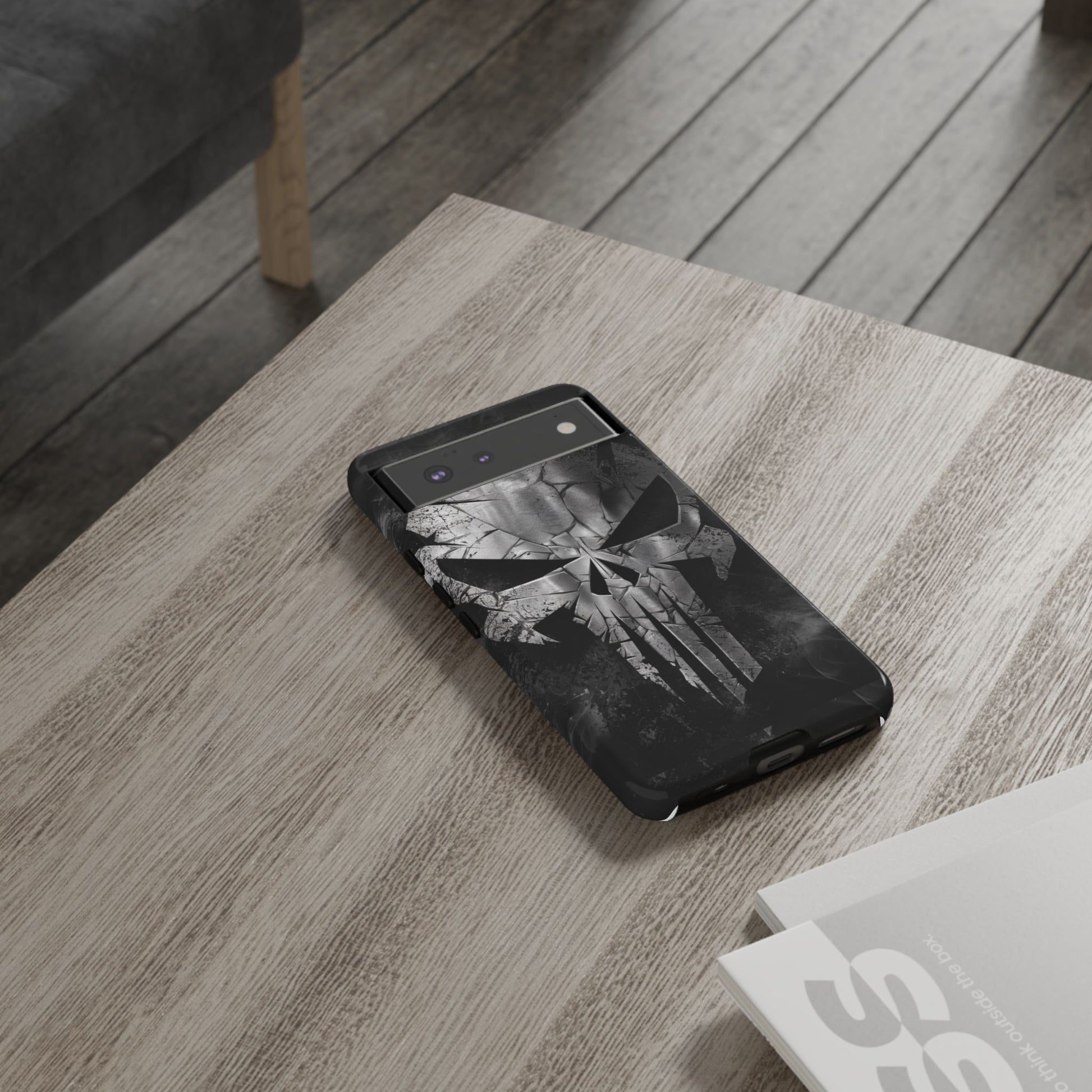 The Punisher Logo Art Tough Cases for iPhones, Samsung, and Pixel