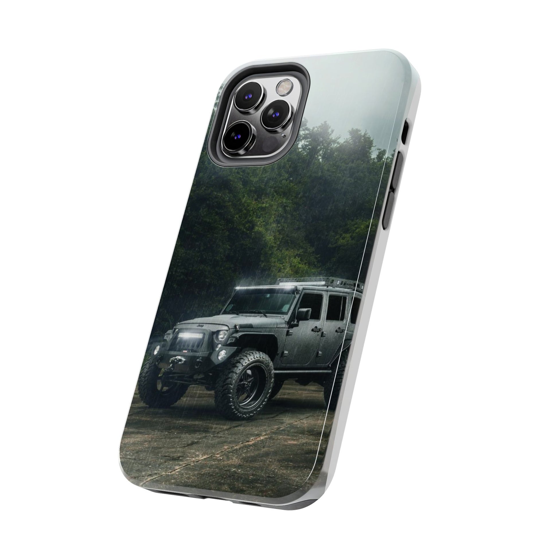Custom Jeep in Rain Artistic Tough Phone Cases for Iphones & Samsung Phones