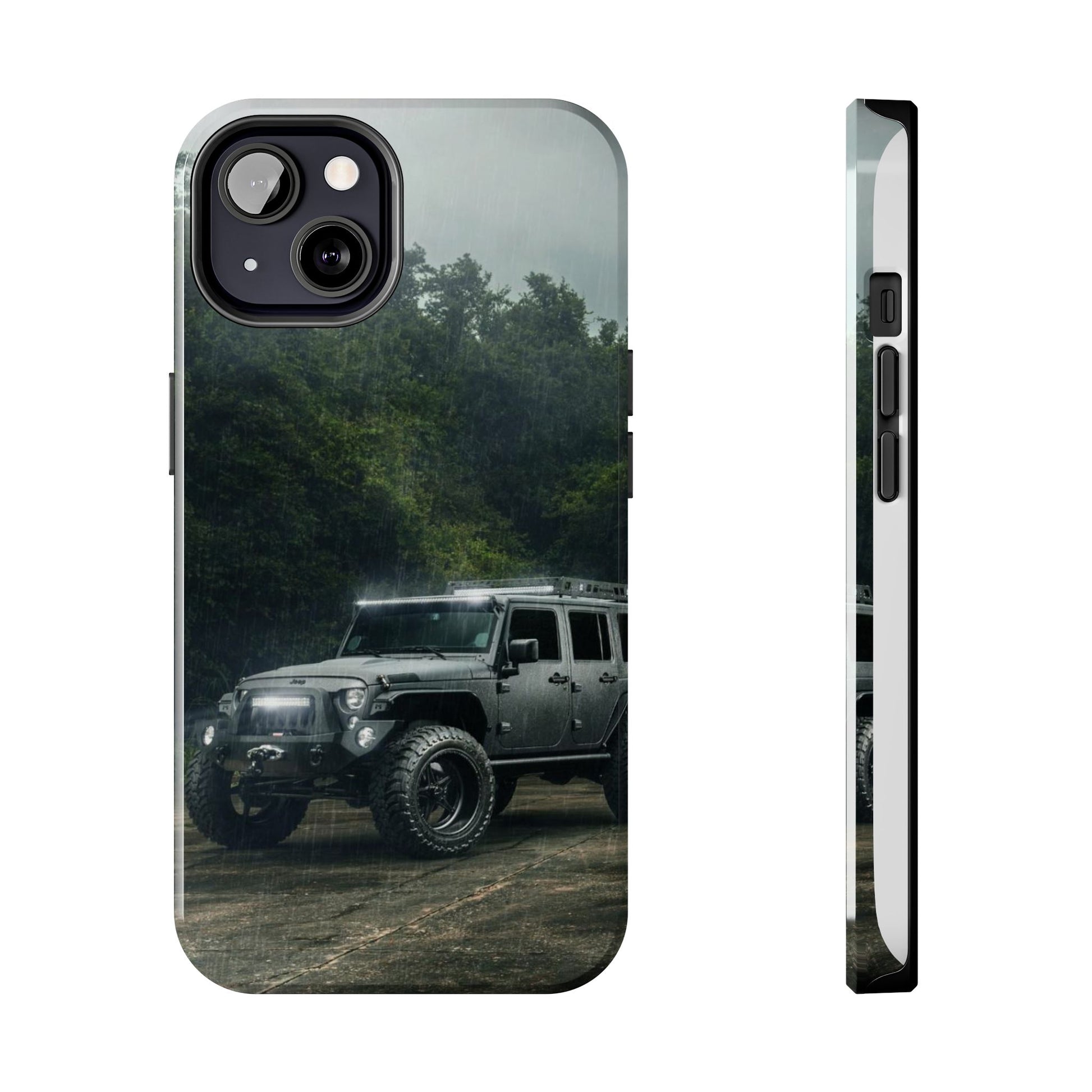 Custom Jeep in Rain Artistic Tough Phone Cases for Iphones & Samsung Phones