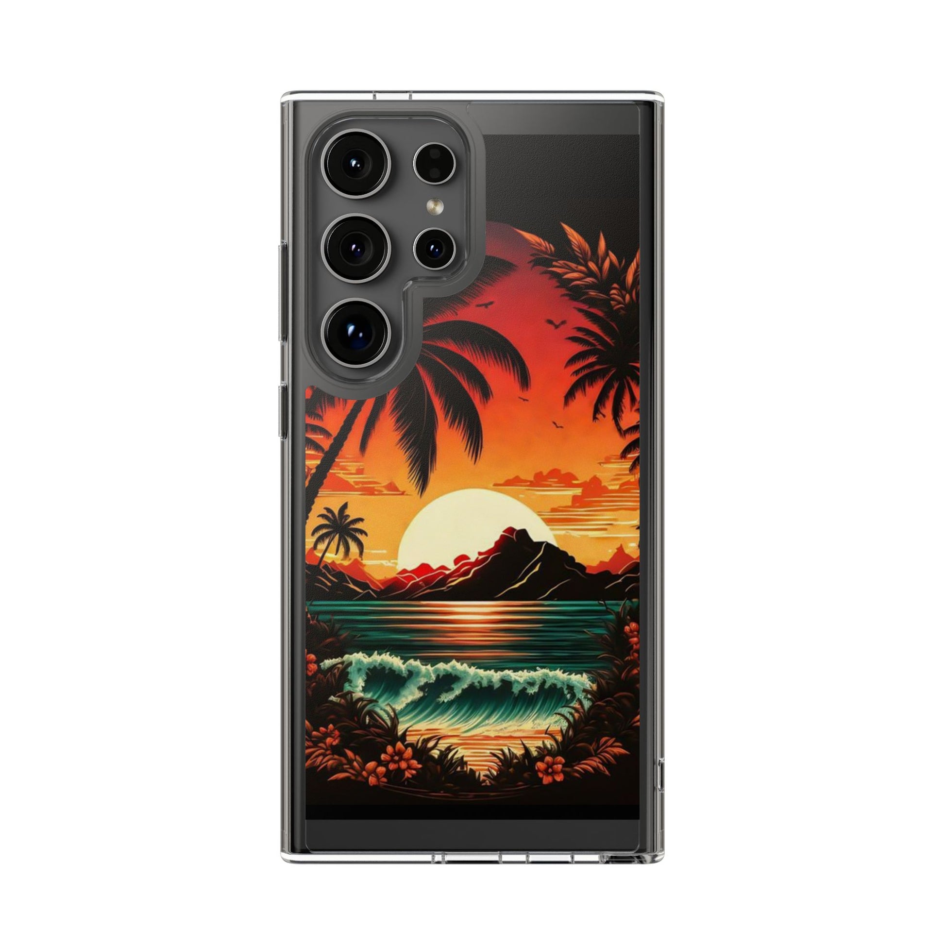 Phone Case, Sunset Beach Waves Themed iPhone Samsung Clear Case Cover, Ocean