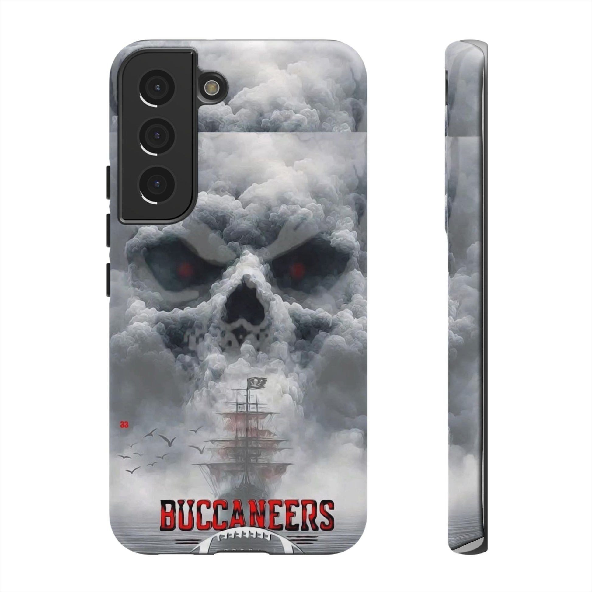 Skull Pirate Ship Football Buccaneers Tough Cases for iPhones, Samsung, and Pixel
