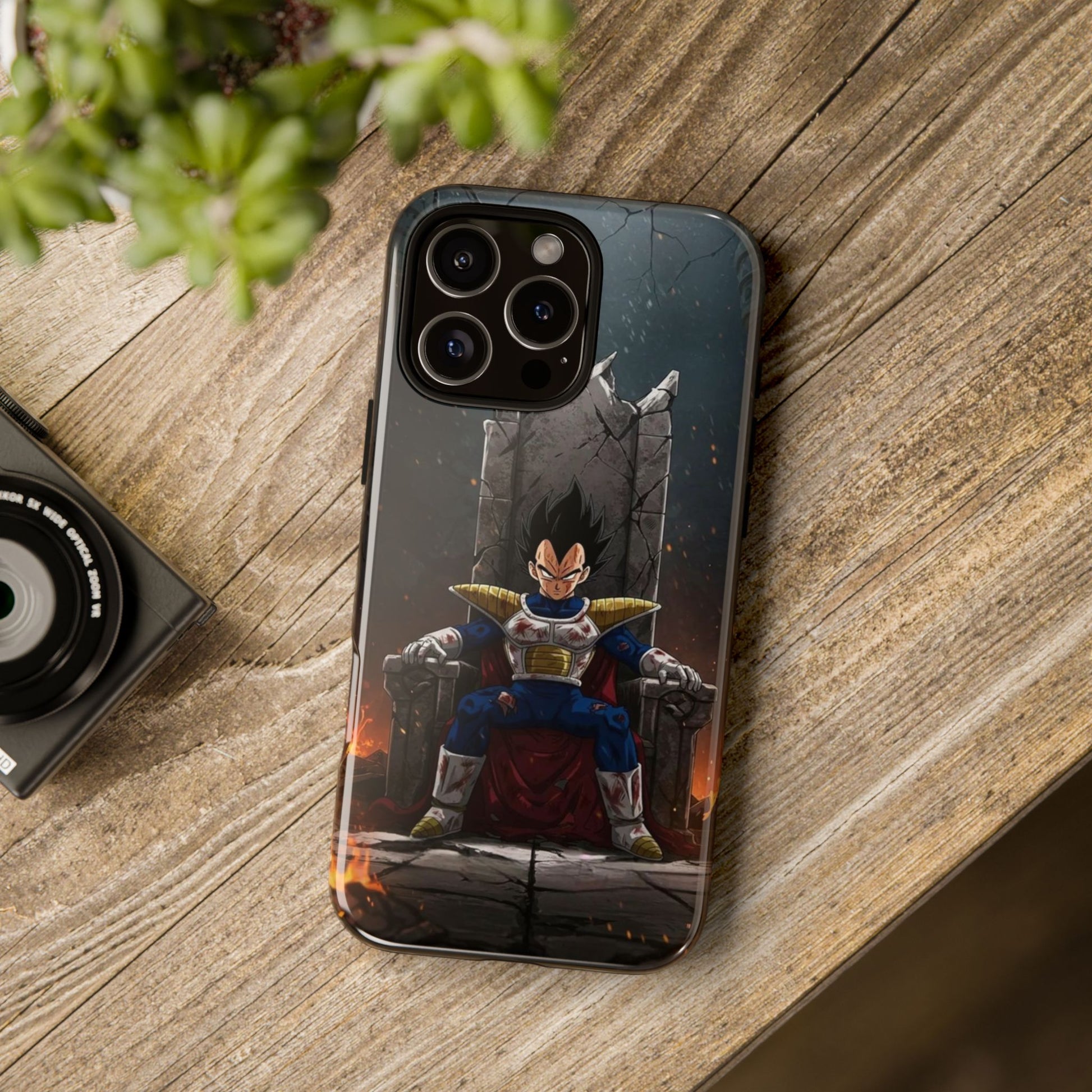 Vegeta on Throne DBZ Theme Tough Cases for iPhones, Samsung, and Pixel