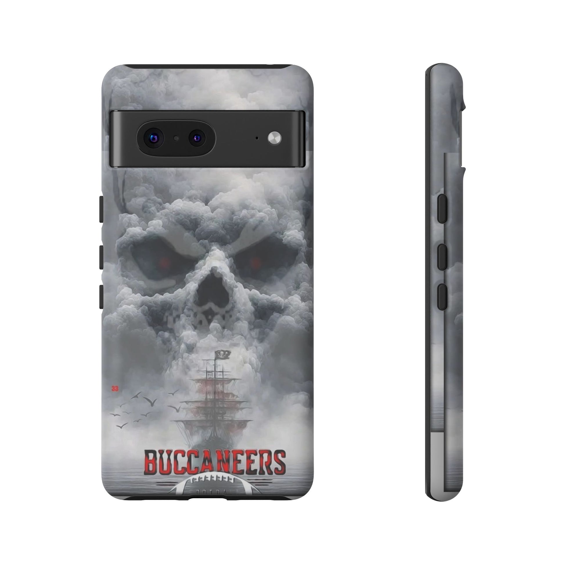 Skull Pirate Ship Football Buccaneers Tough Cases for iPhones, Samsung, and Pixel