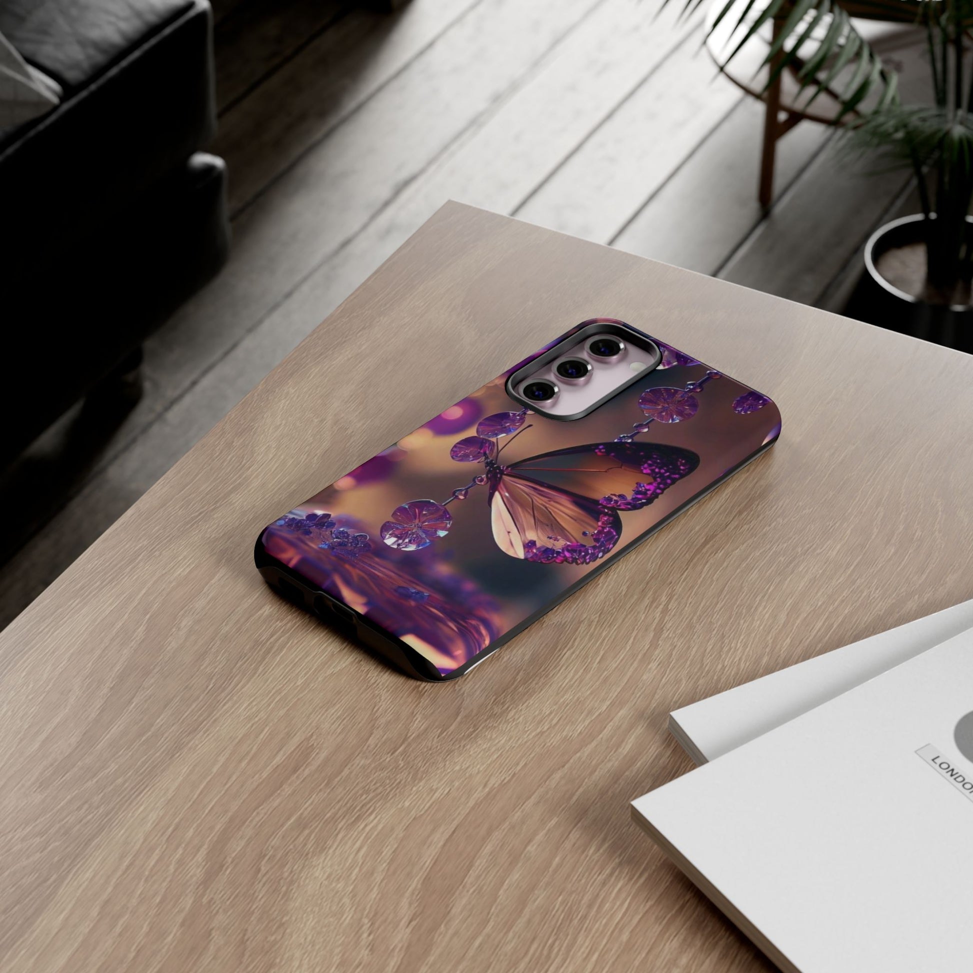 Purple Butterfly Tough Cases for iPhones, Samsung, and Pixel