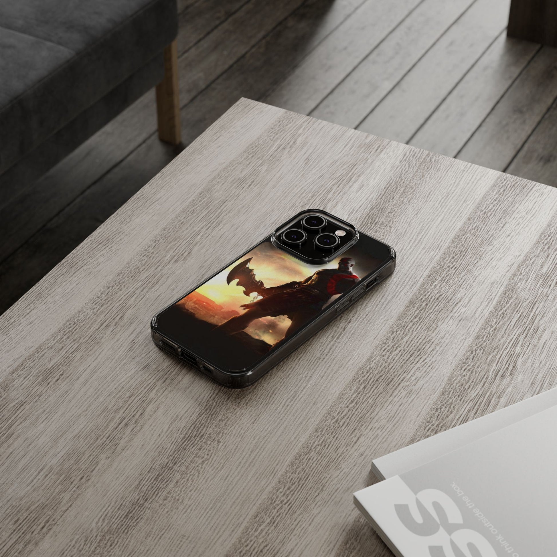Phone Case, Gaming Inspired War God Clear Case for Gamers, PS4 Fans,