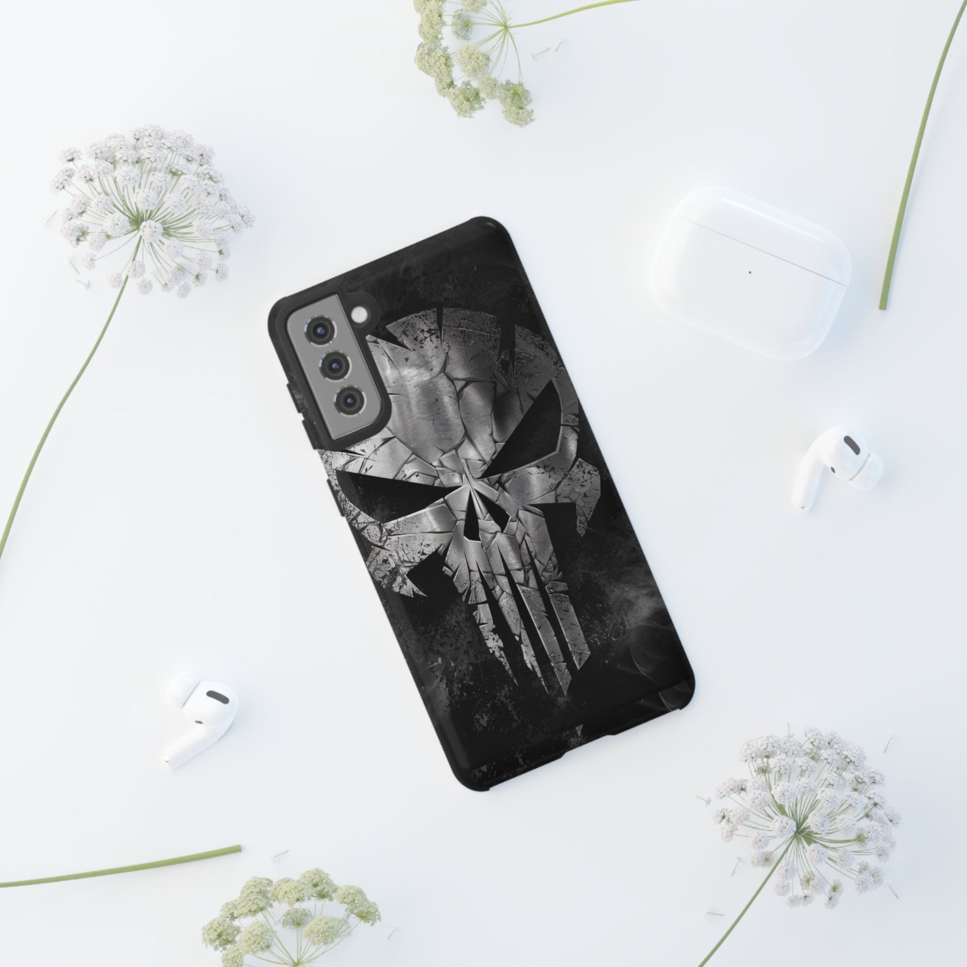The Punisher Logo Art Tough Cases for iPhones, Samsung, and Pixel