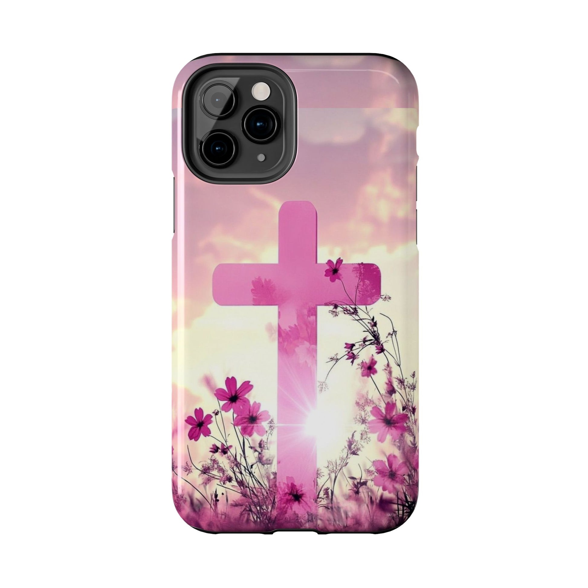 Pink Cross in Field Christian Theme Phone Cases for iPhones & Samsung Phones