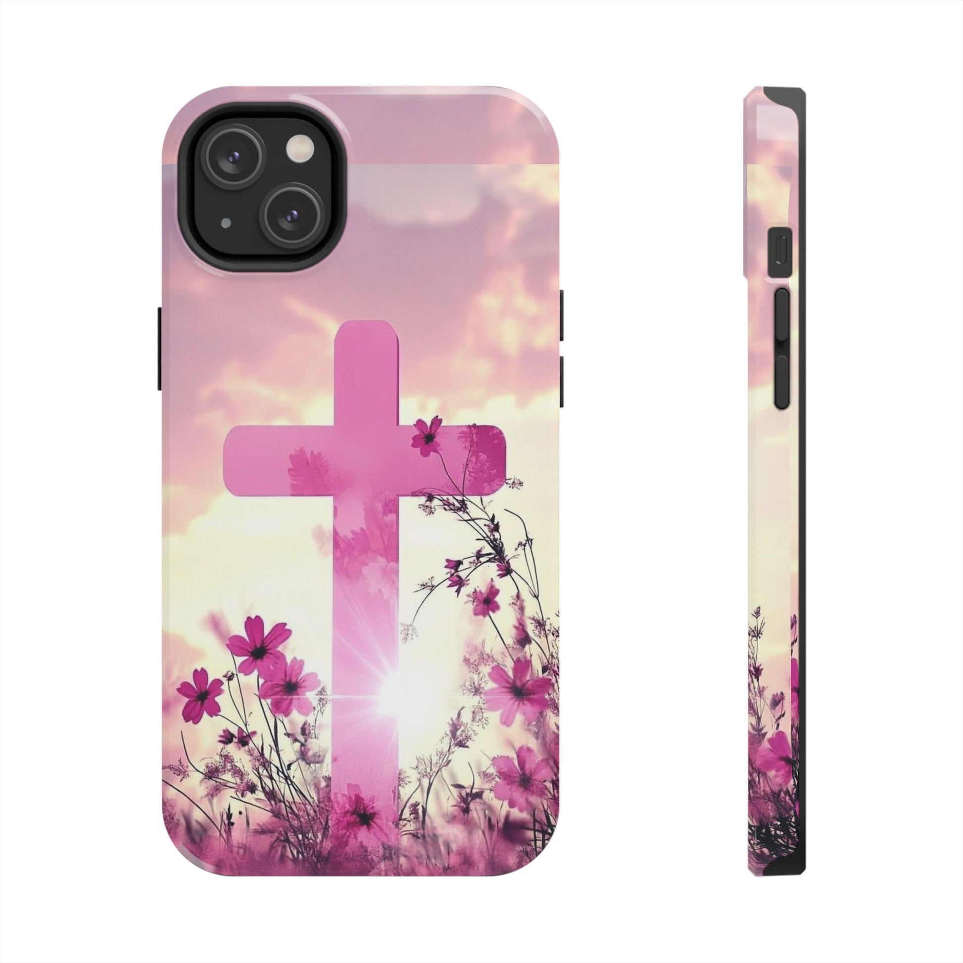 Pink Cross in Field Christian Theme Phone Cases for iPhones & Samsung Phones