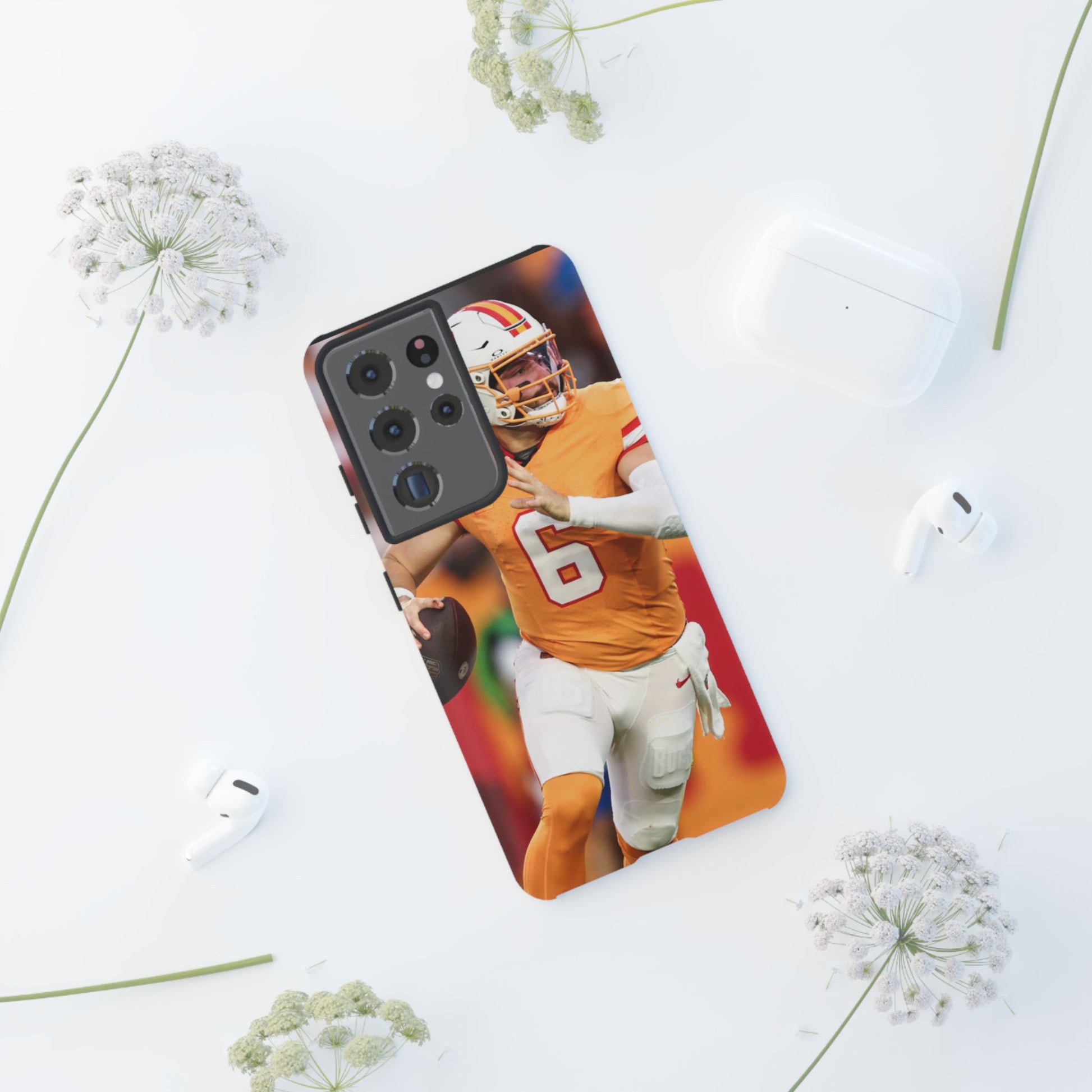 Tampa Bay Buccaneers Baker Mayfield Football Tough Cases for iPhones, Samsung, and Pixel