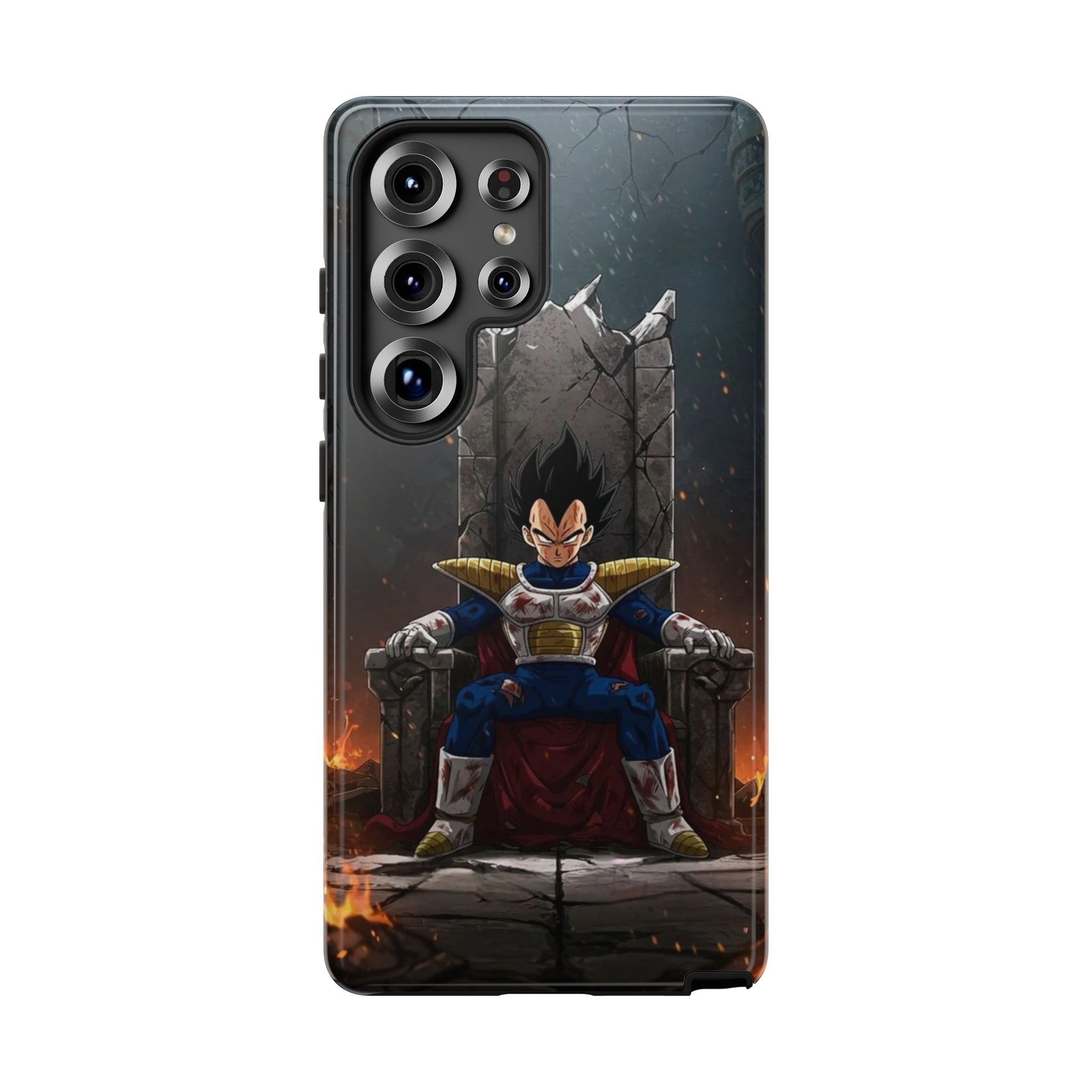 Vegeta on Throne DBZ Theme Tough Cases for iPhones, Samsung, and Pixel