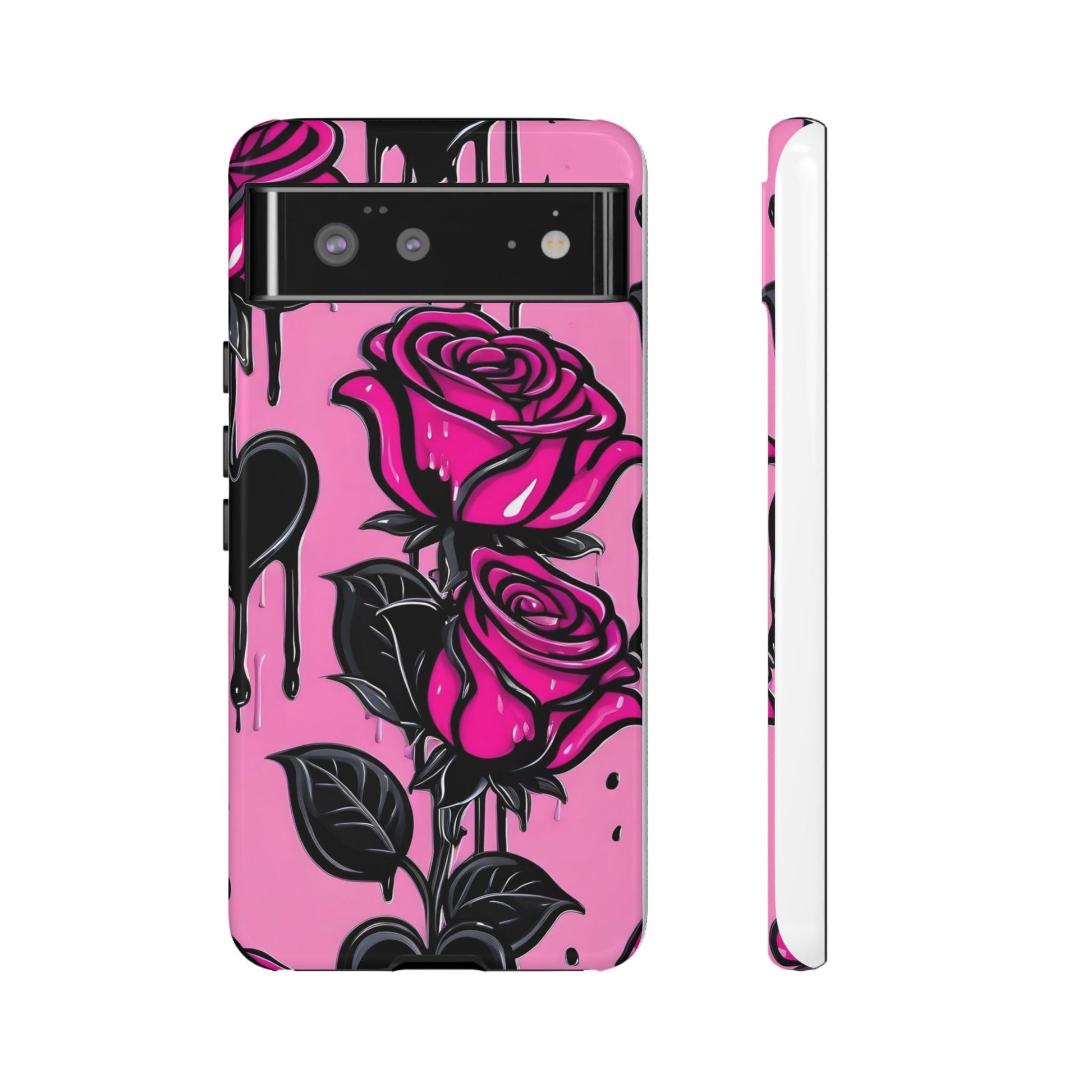 Pink Rose Tough Girly Cases for iPhones, Samsung, and Pixel