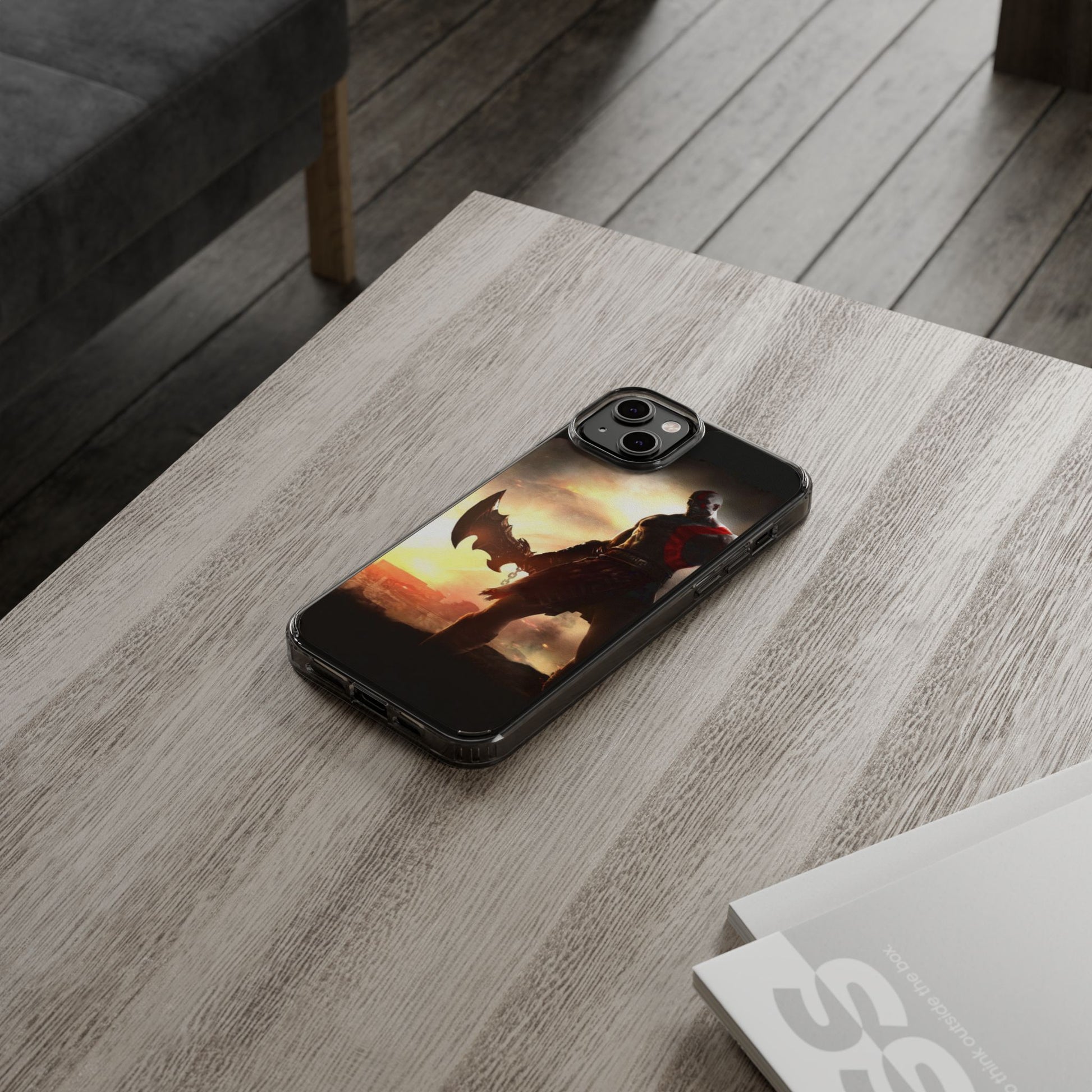Phone Case, Gaming Inspired War God Clear Case for Gamers, PS4 Fans,
