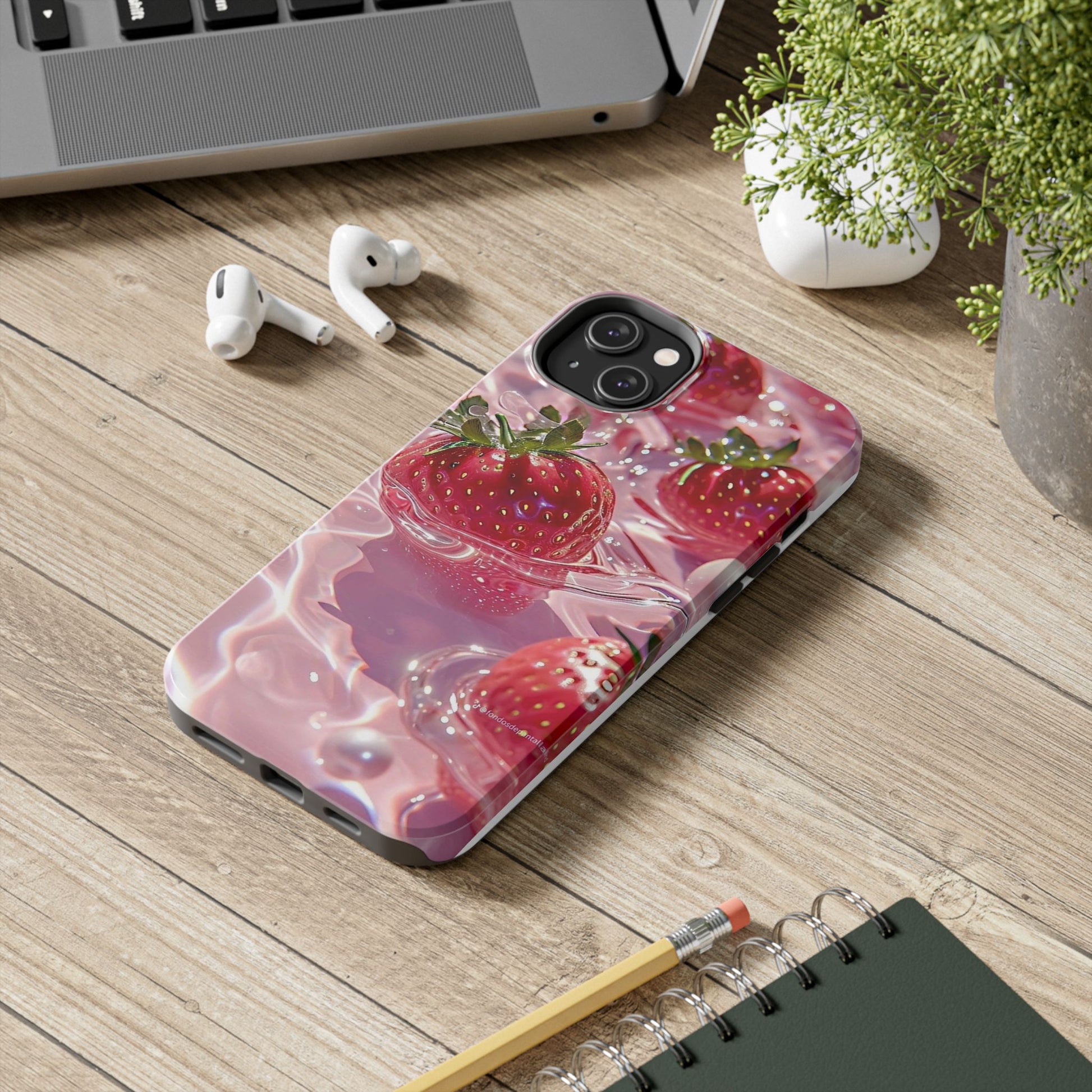 Floating Strawberries Themed Tough Phone Cases for Iphones & Samsung Phones
