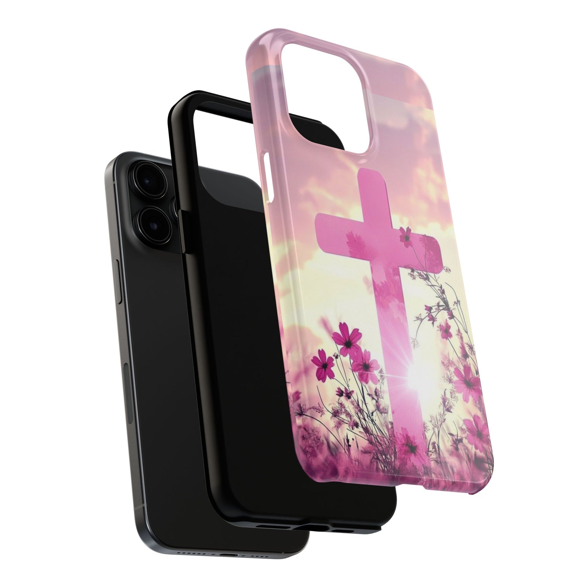 Pink Cross in Field Christian Theme Phone Cases for iPhones & Samsung Phones