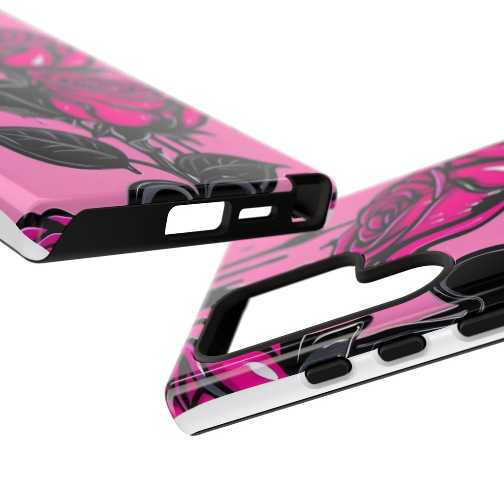 Pink Rose Tough Girly Cases for iPhones, Samsung, and Pixel