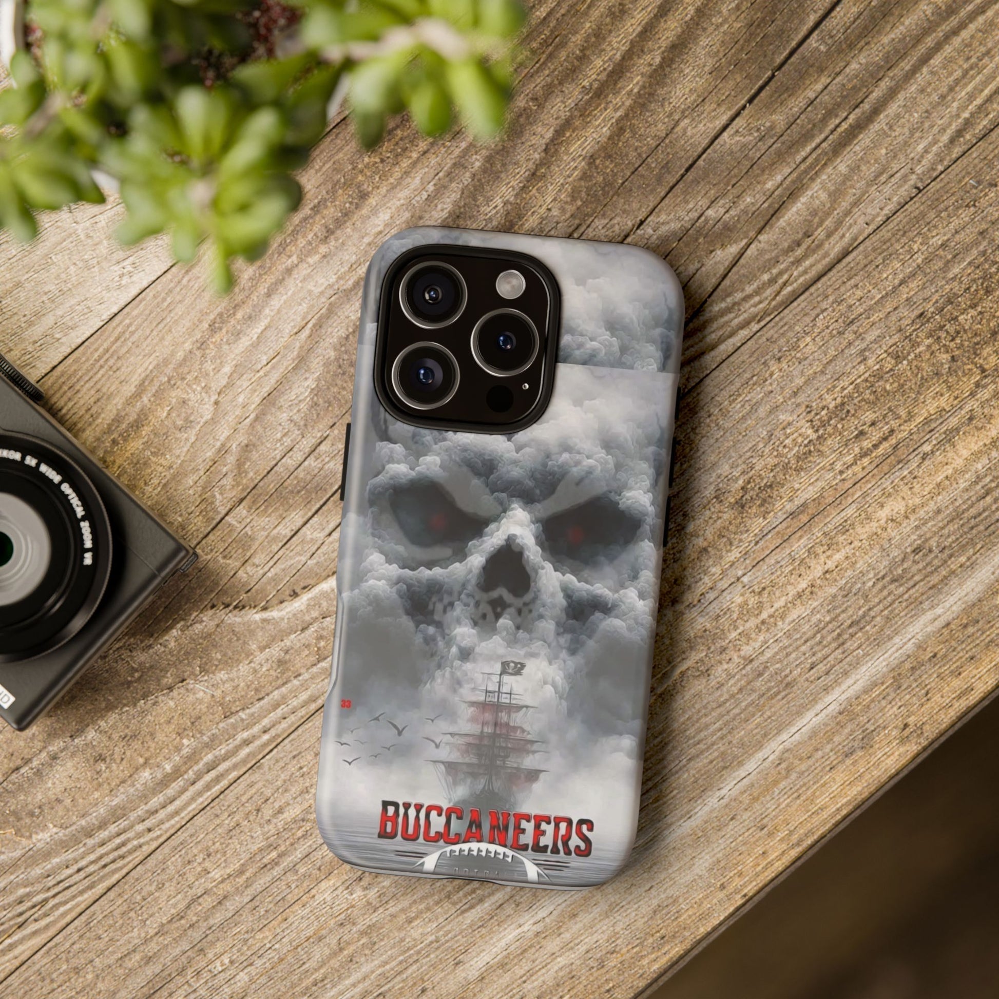 Skull Pirate Ship Football Buccaneers Tough Cases for iPhones, Samsung, and Pixel