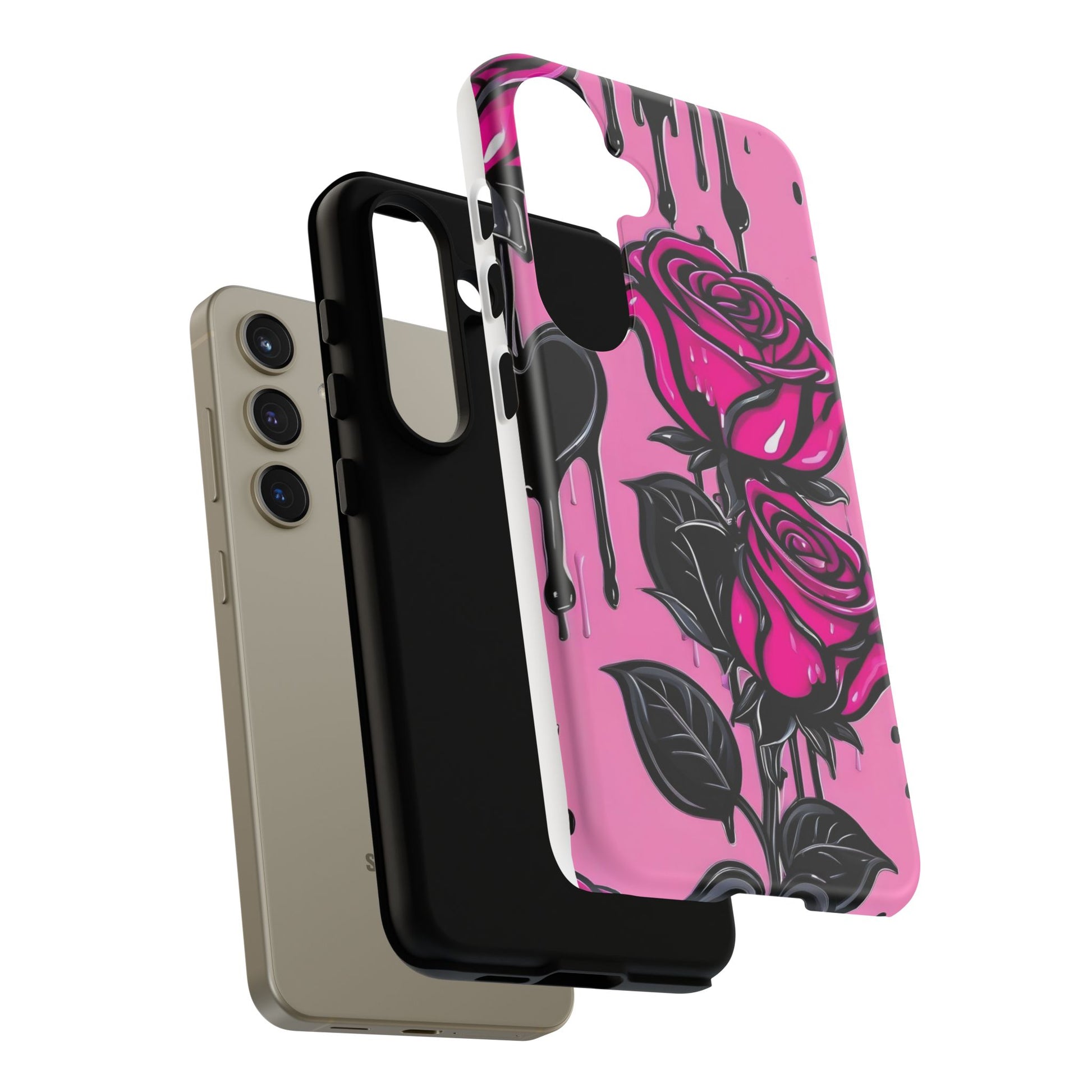Pink Rose Tough Girly Cases for iPhones, Samsung, and Pixel
