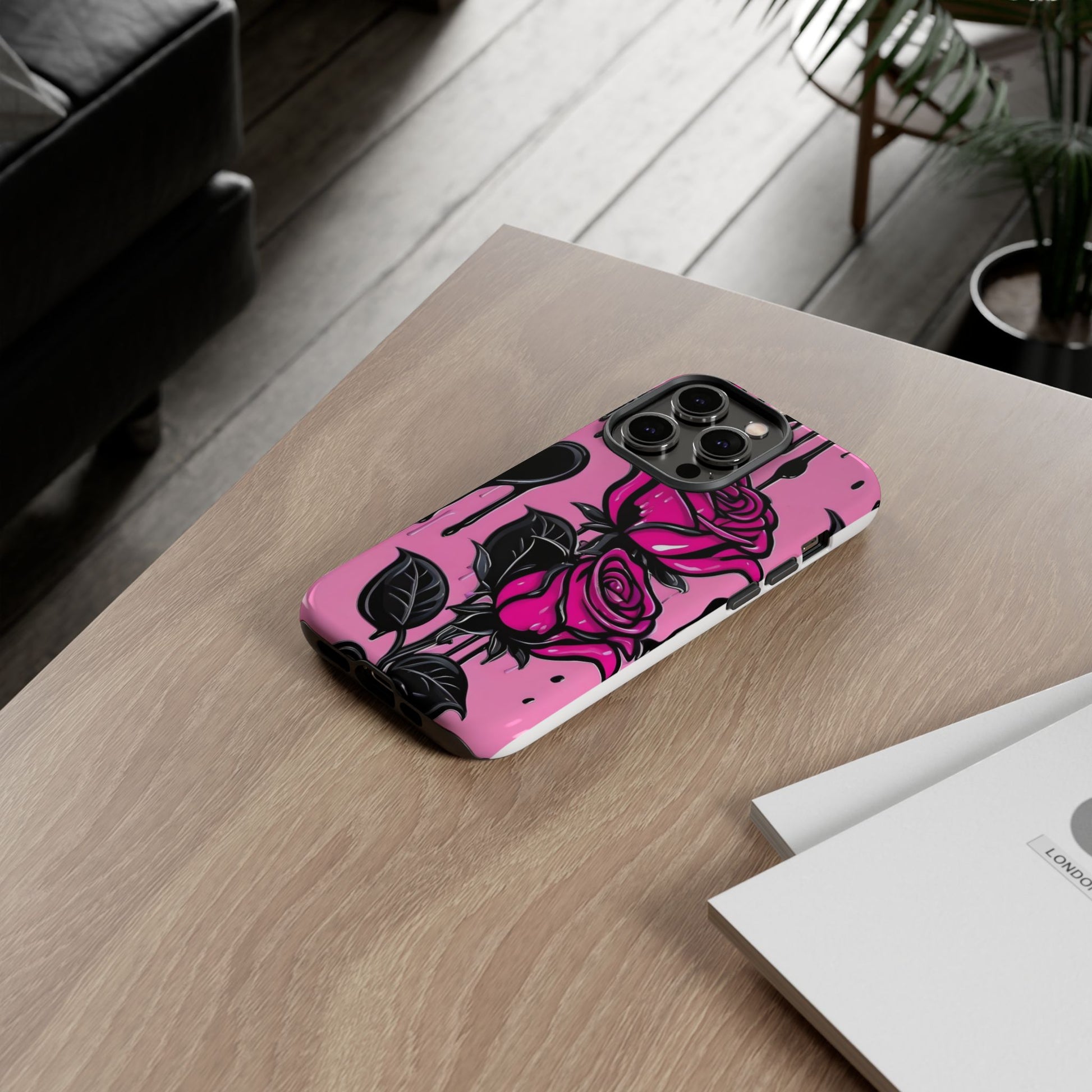Pink Rose Tough Girly Cases for iPhones, Samsung, and Pixel