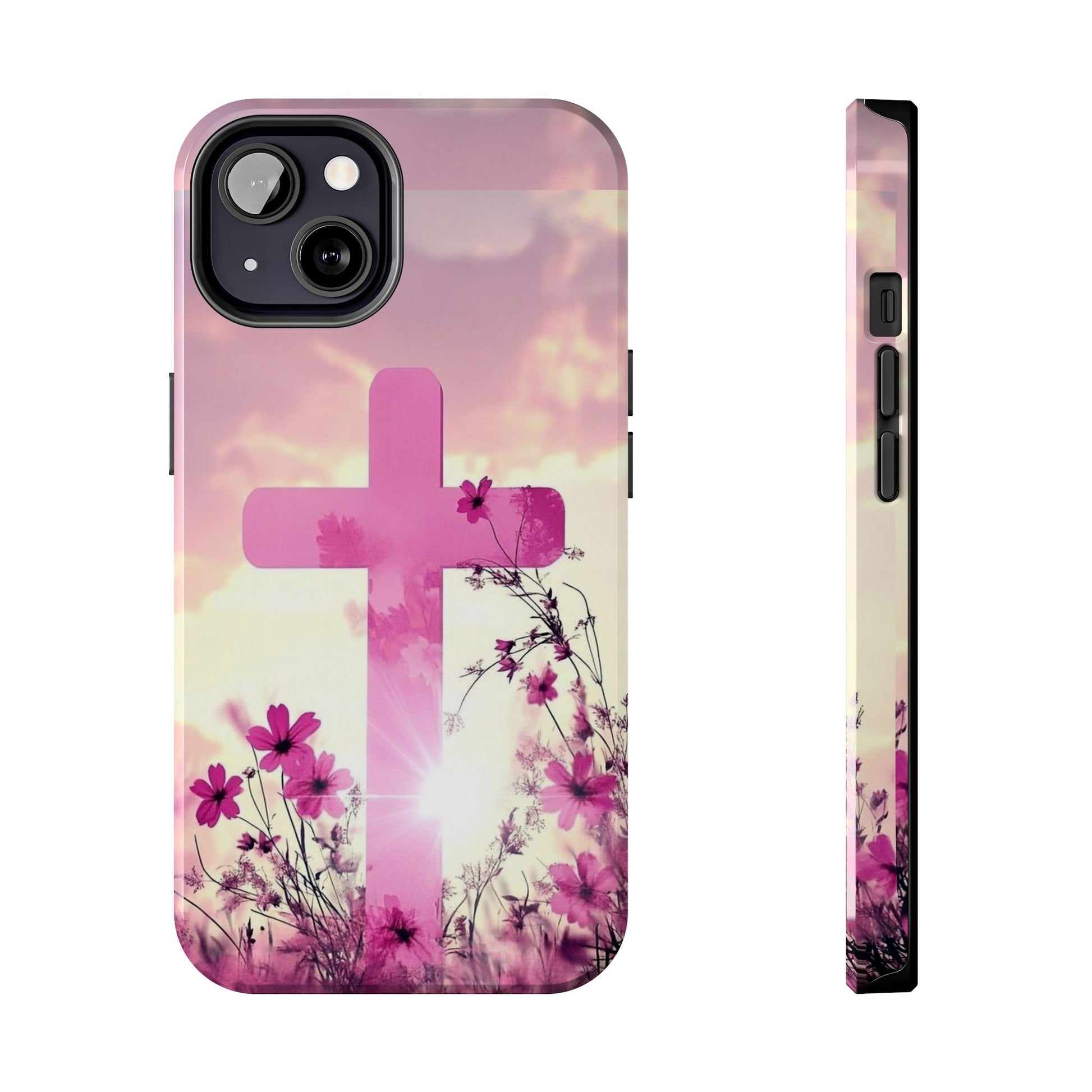 Pink Cross in Field Christian Theme Phone Cases for iPhones & Samsung Phones