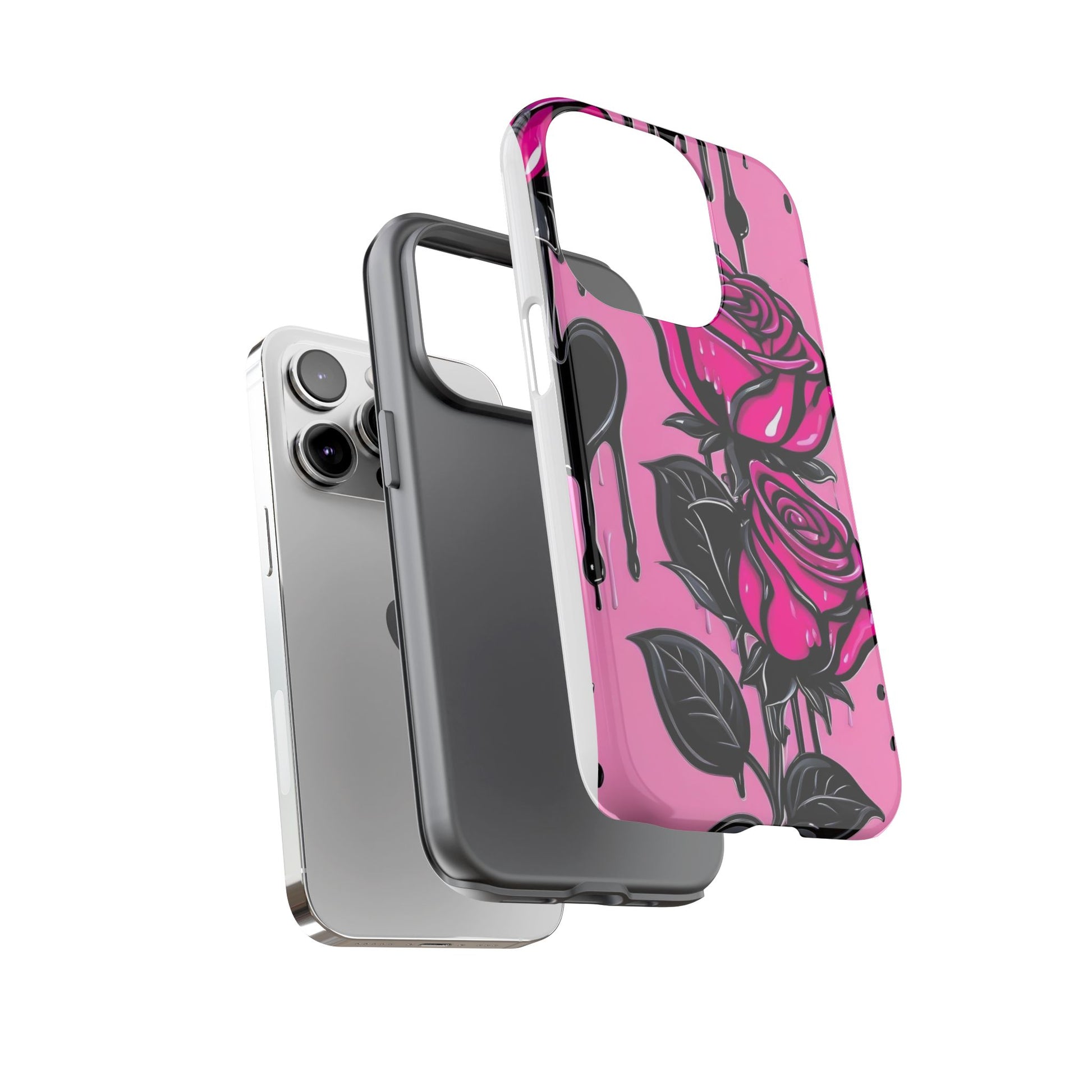 Pink Rose Tough Girly Cases for iPhones, Samsung, and Pixel
