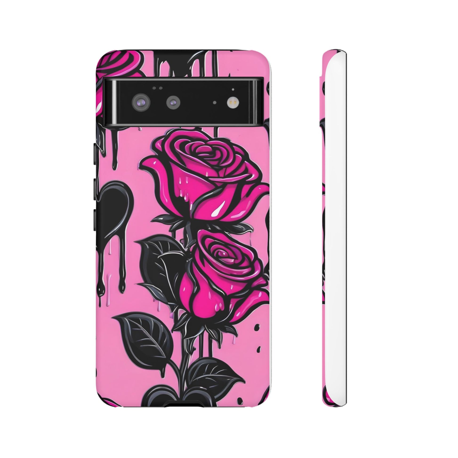 Pink Rose Tough Girly Cases for iPhones, Samsung, and Pixel