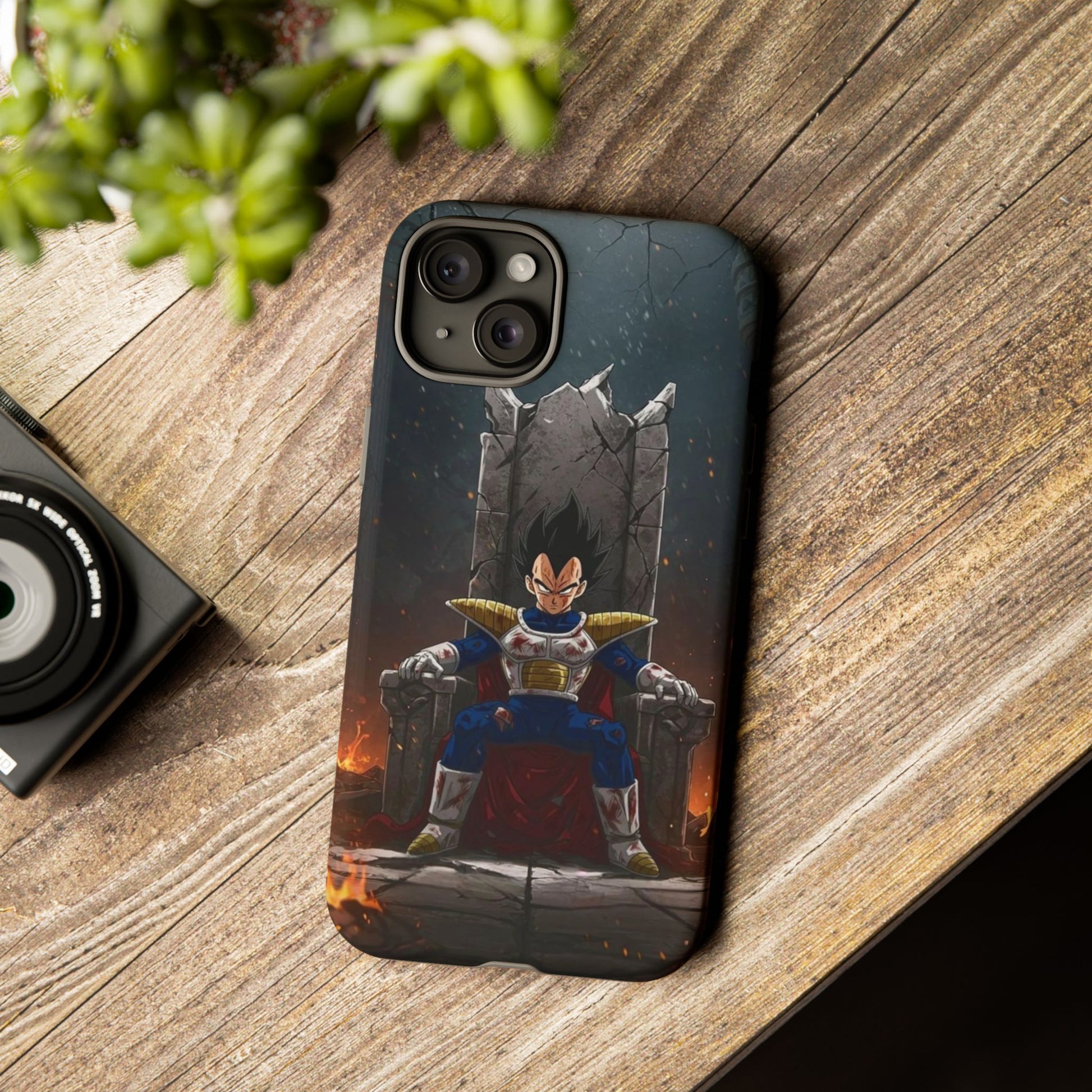 Vegeta on Throne DBZ Theme Tough Cases for iPhones, Samsung, and Pixel