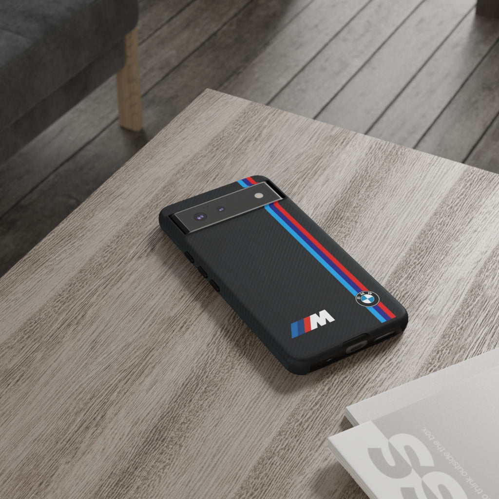 BMW M Stripes Carbon Fiber Design Tough Cases for iPhones, Samsung, and Pixel