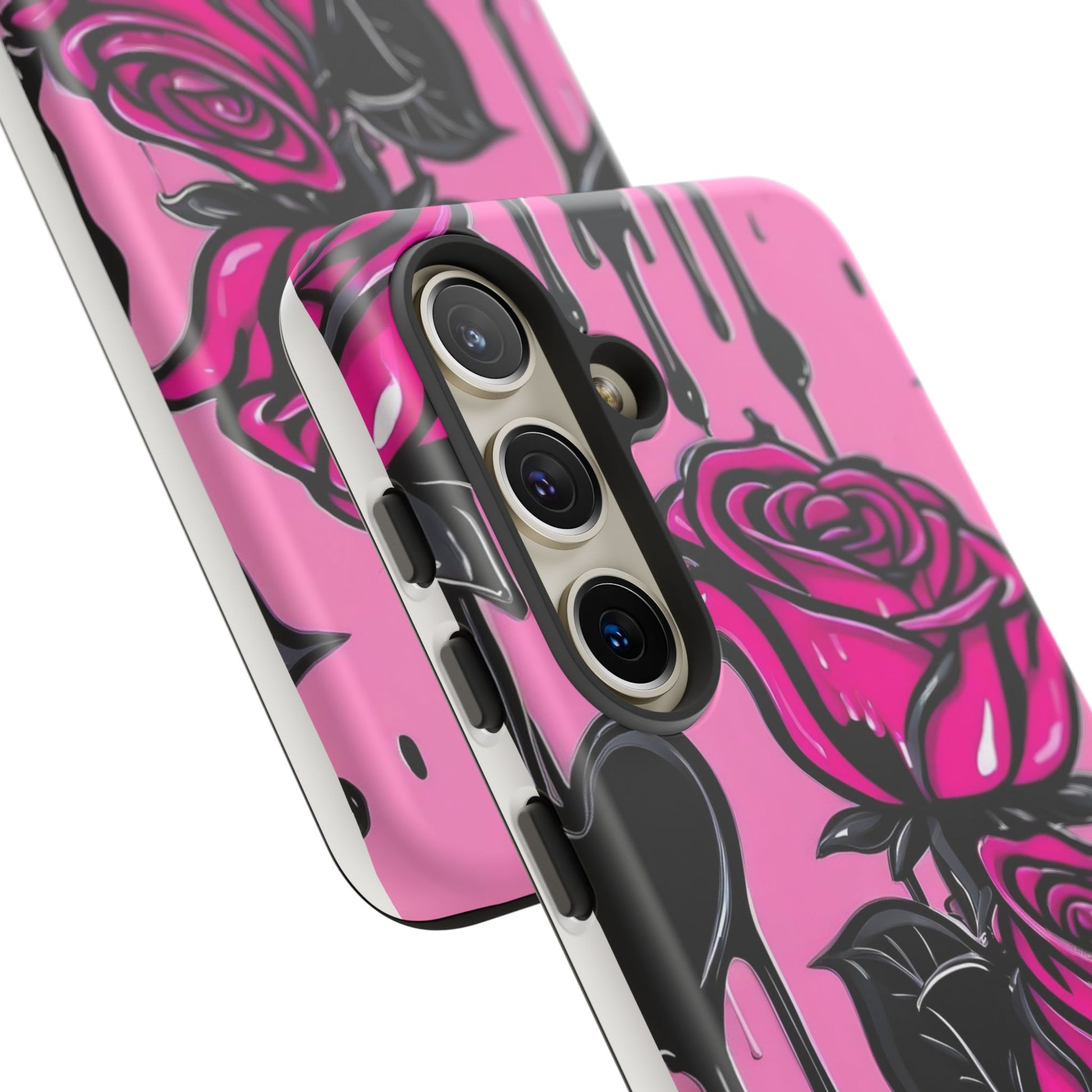 Pink Rose Tough Girly Cases for iPhones, Samsung, and Pixel