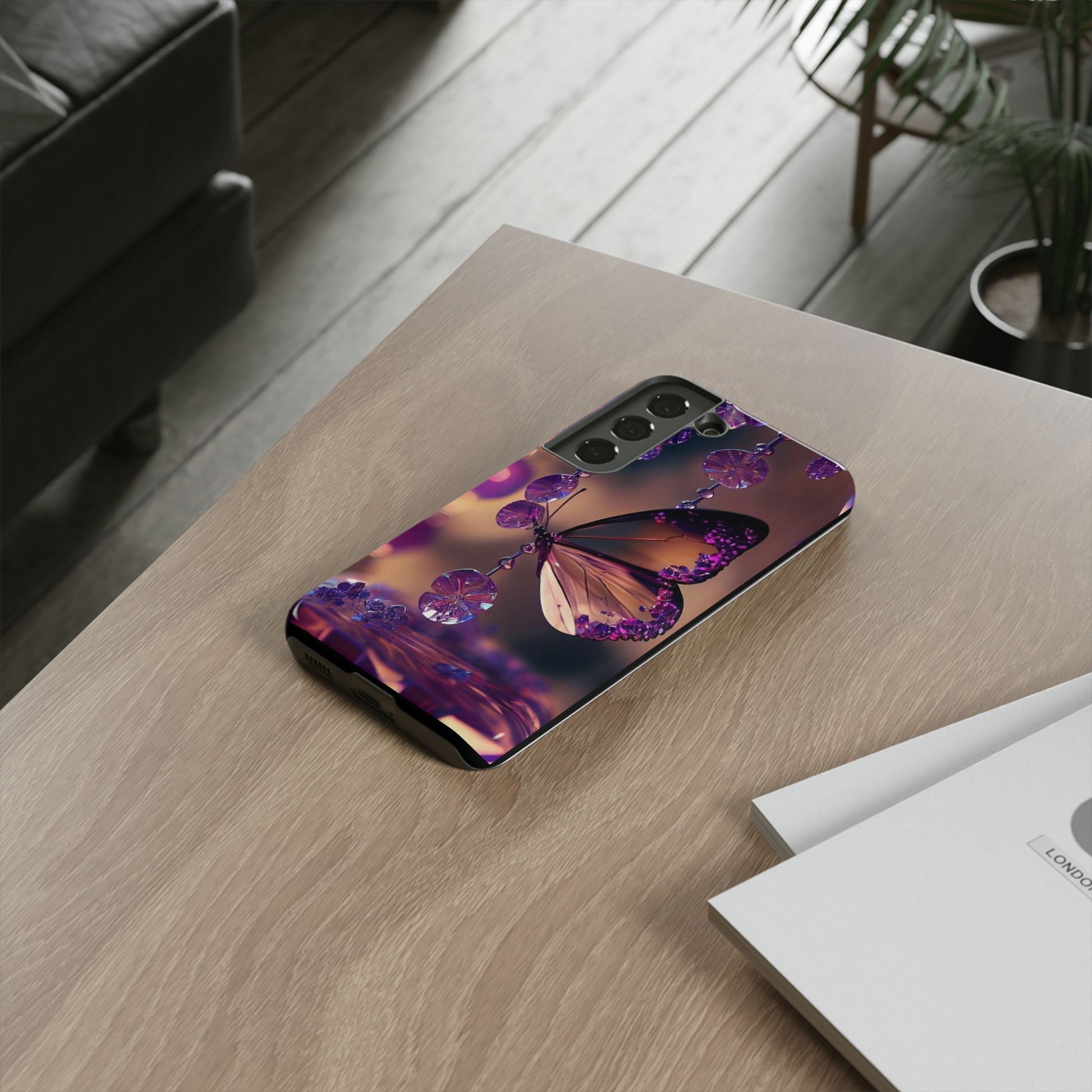Purple Butterfly Tough Cases for iPhones, Samsung, and Pixel