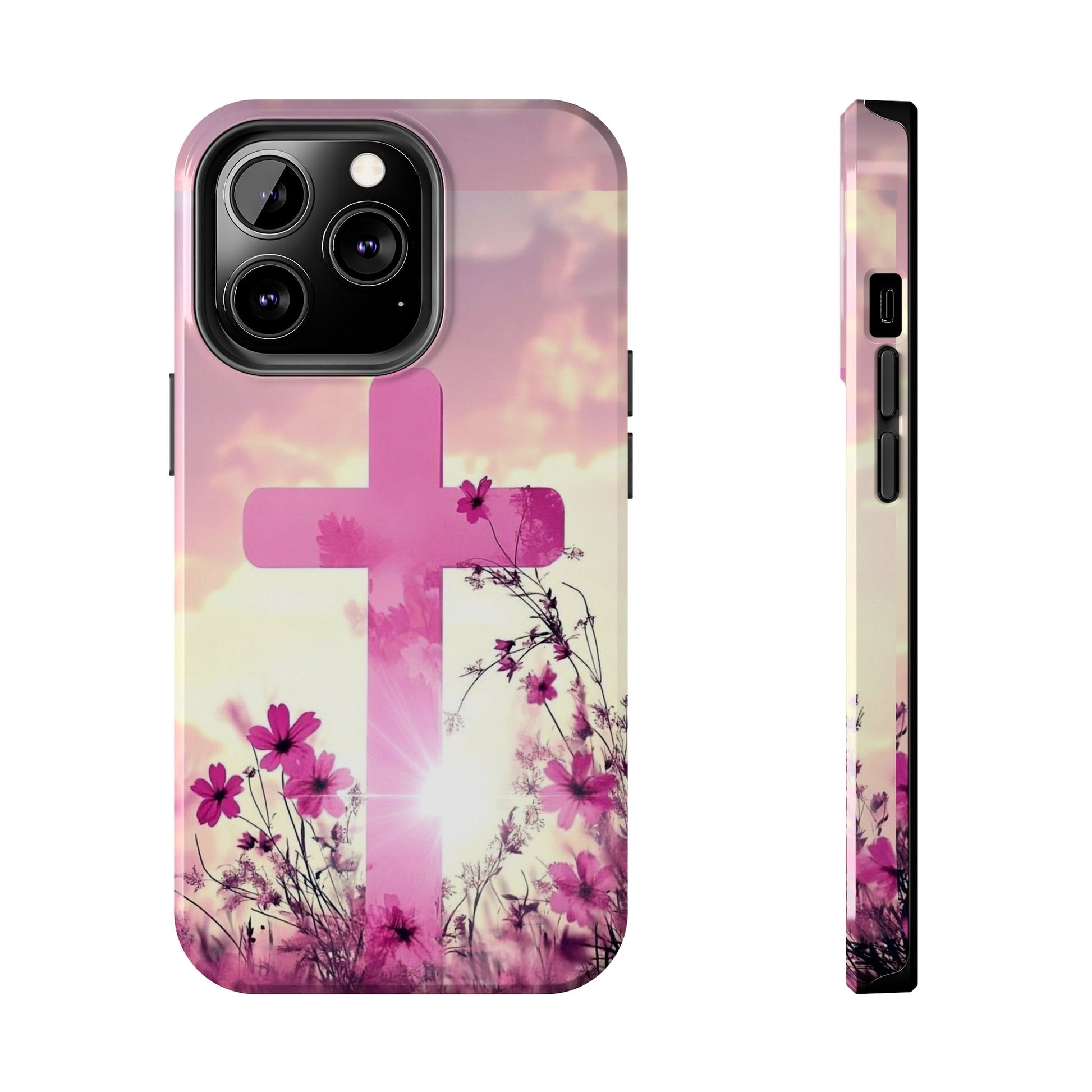 Pink Cross in Field Christian Theme Phone Cases for iPhones & Samsung Phones