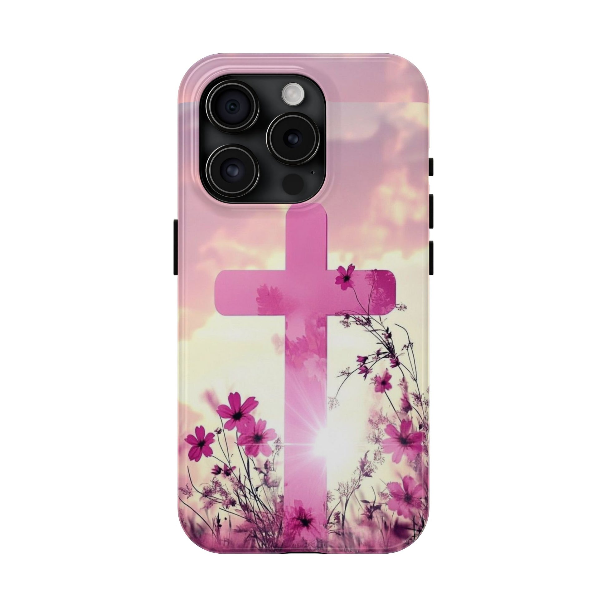 Pink Cross in Field Christian Theme Phone Cases for iPhones & Samsung Phones