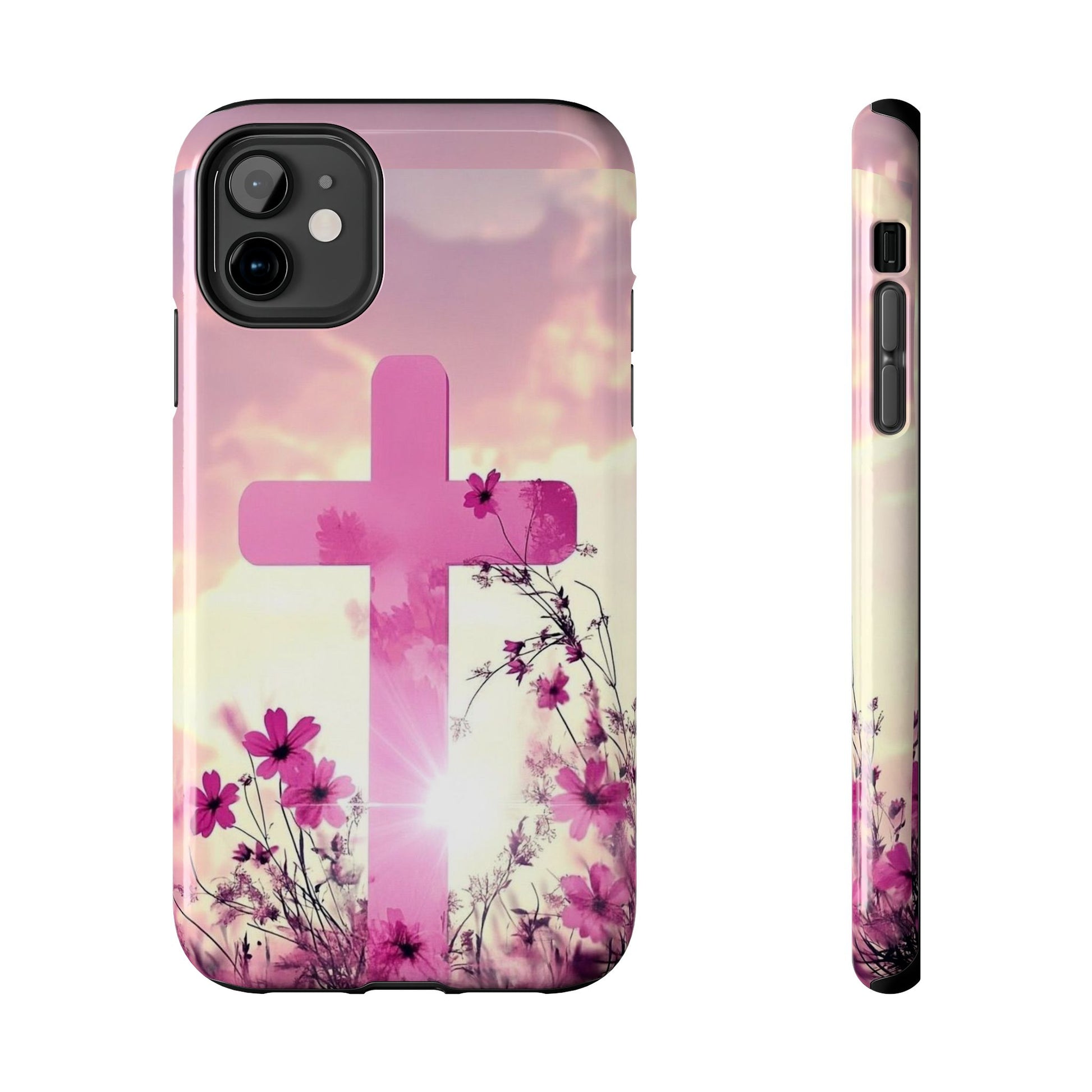 Pink Cross in Field Christian Theme Phone Cases for iPhones & Samsung Phones