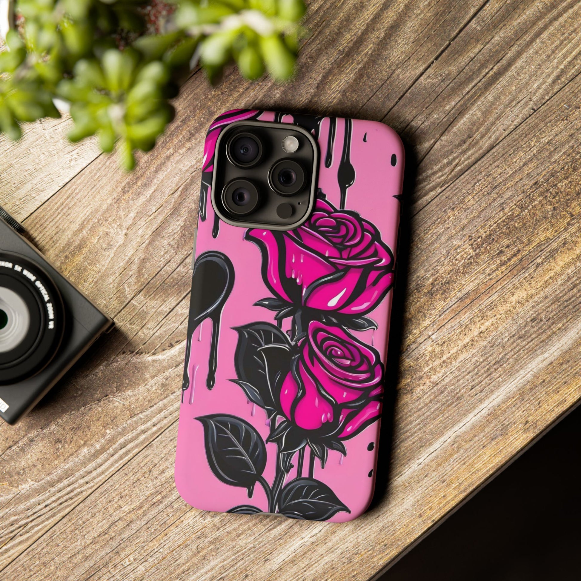 Pink Rose Tough Girly Cases for iPhones, Samsung, and Pixel
