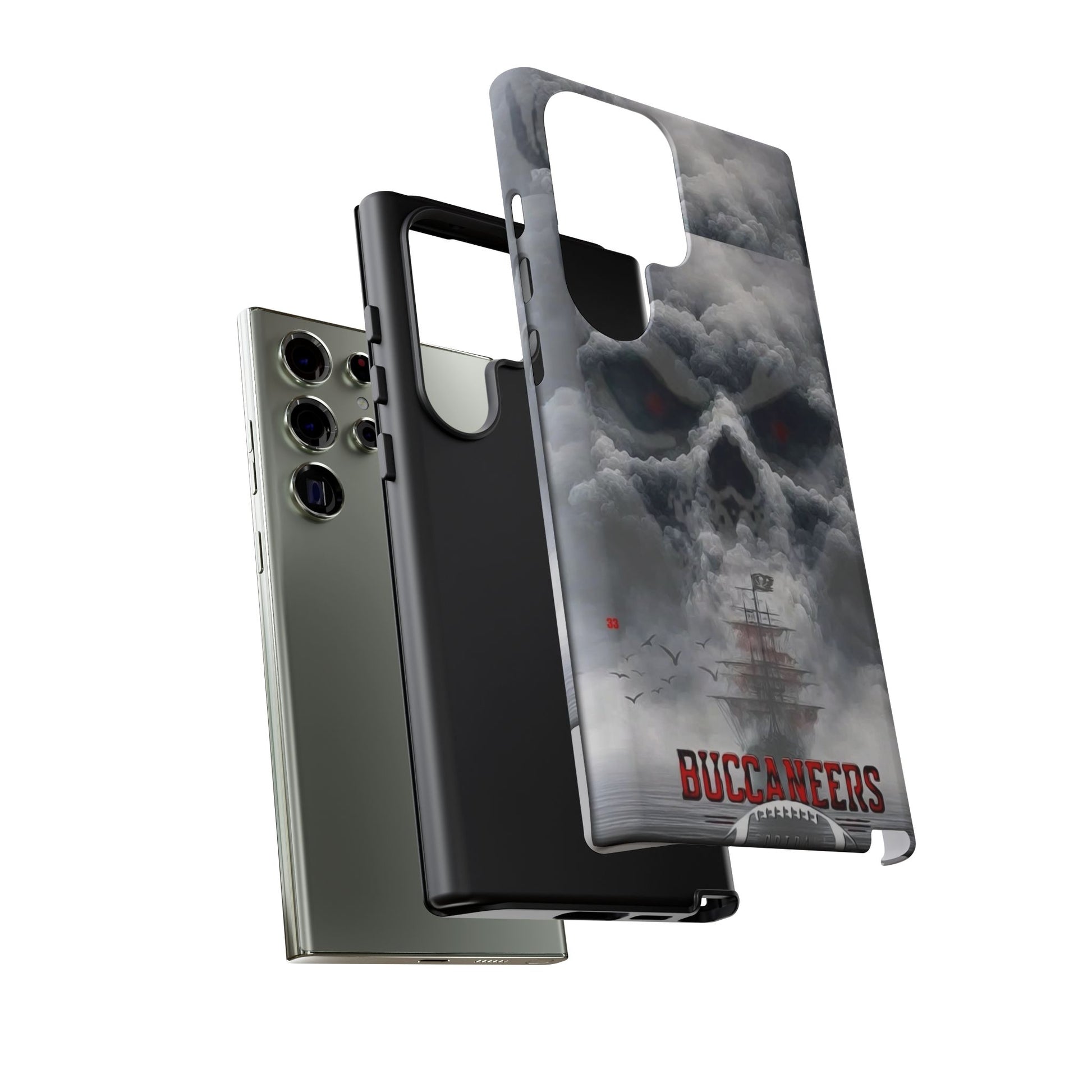 Skull Pirate Ship Football Buccaneers Tough Cases for iPhones, Samsung, and Pixel